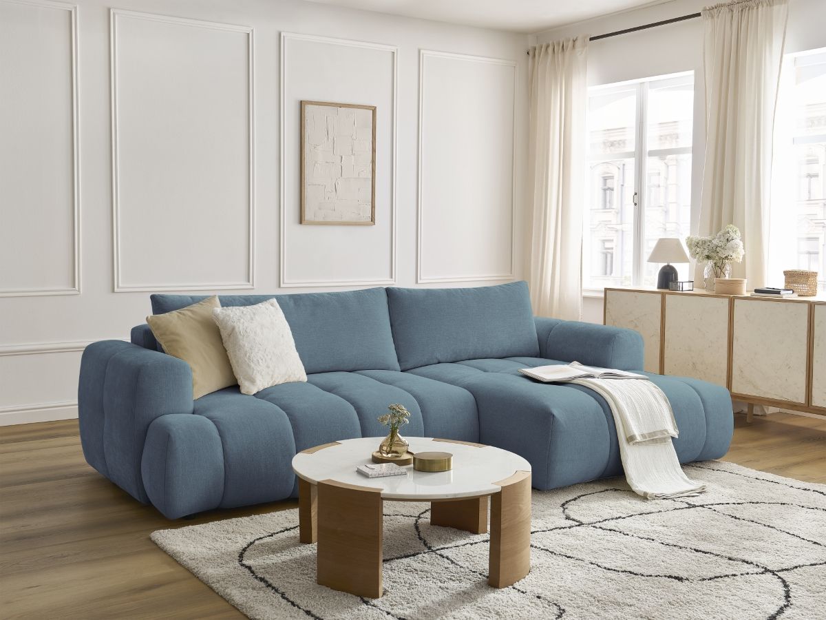 Bobochic Fuji Ecksofa mit Schlaffunktion und Bettkasten 292 × 160 cm Stoff Hellblau Ecke rechts