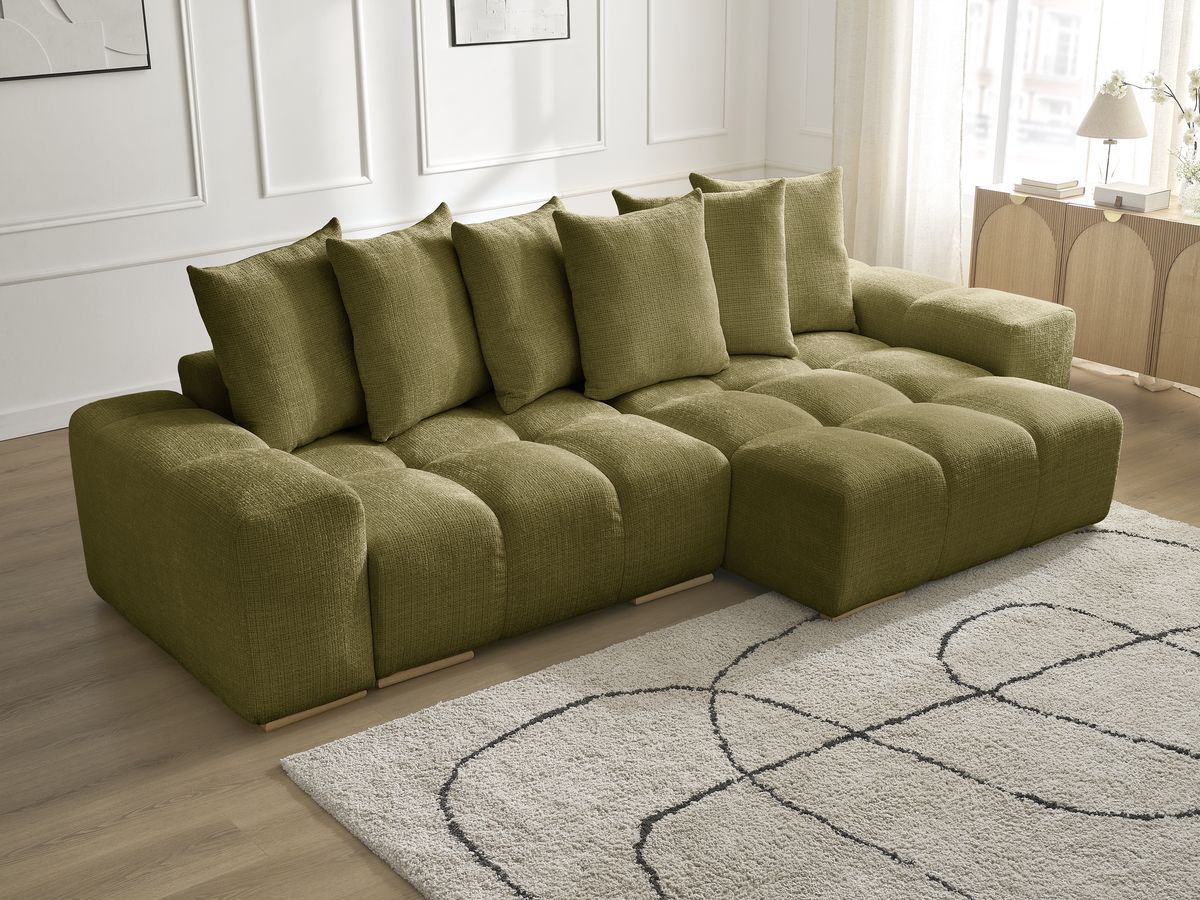 Bobochic Anakin Ecksofa, 6 Kissen Strukturstoff Grün