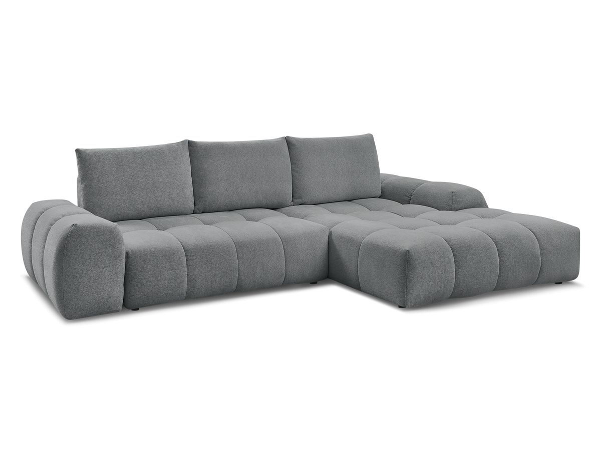 Bobochic Everest Ecksofa mit Schlaffunktion und Bettkasten 318 × 180 cm, 3 Kissen Melange-Stoff Dunkelgrau Ecke rechts