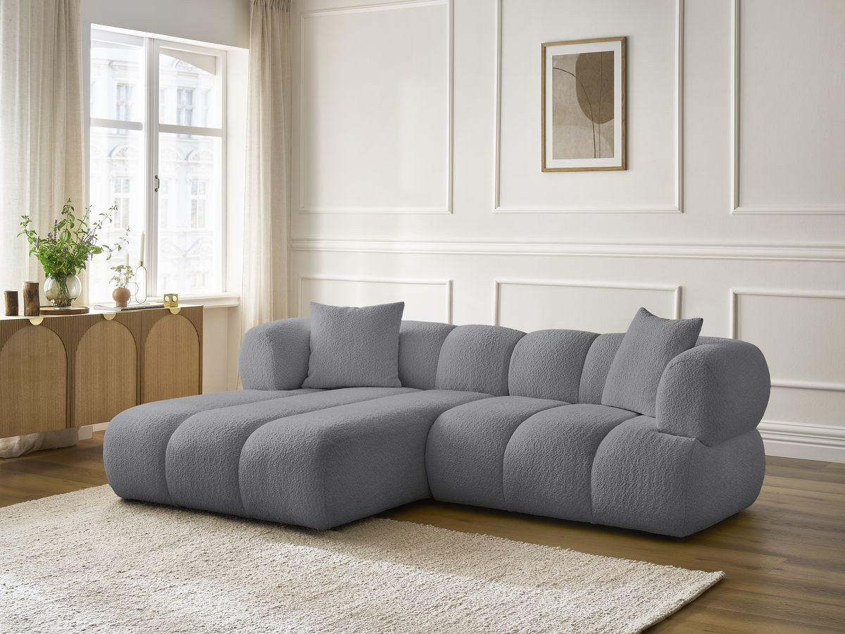 Bobochic Pamira Ecksofa Bouclé-Stoff Dunkelgrau Ecke links