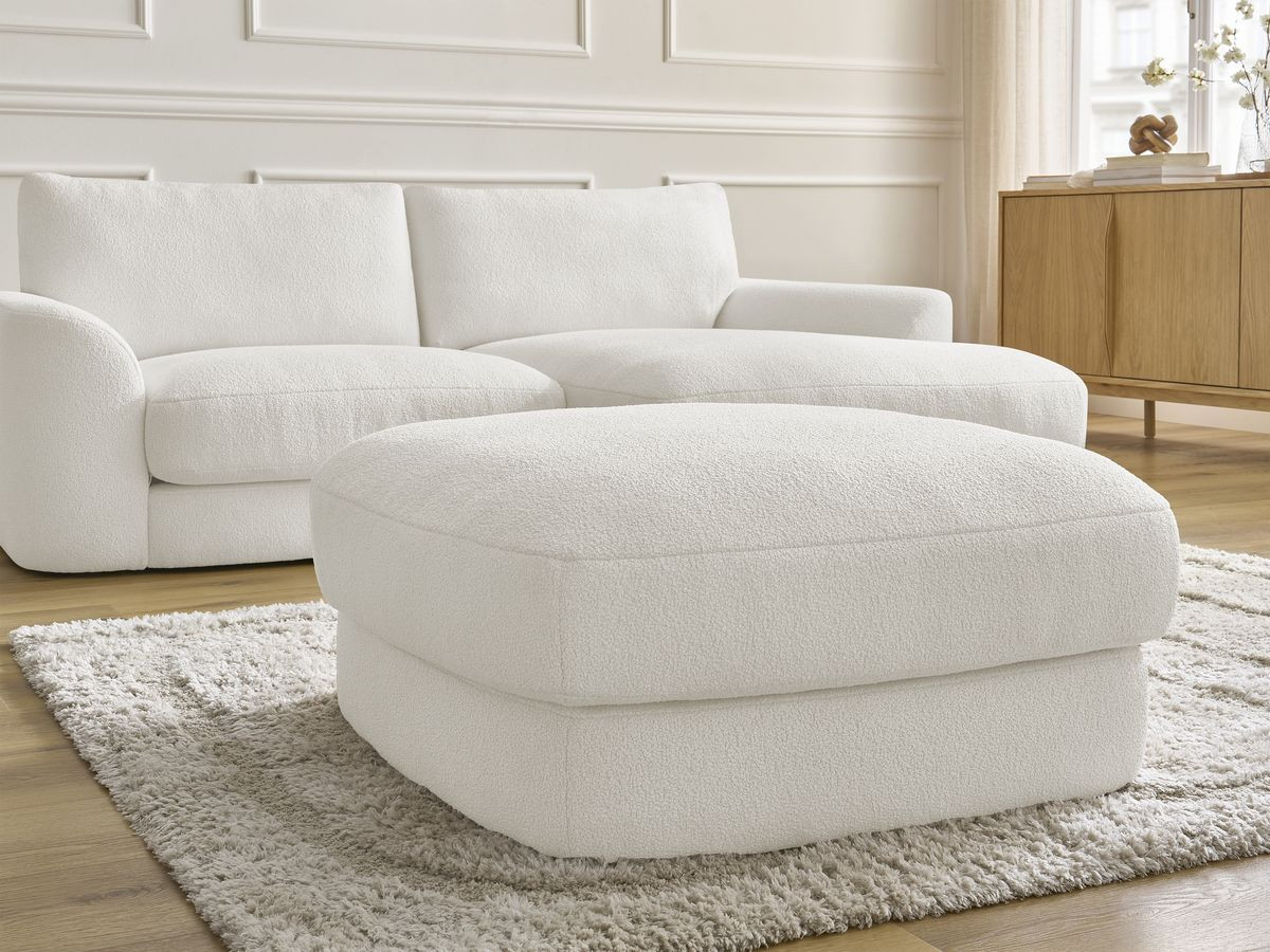 Bobochic Leonore Ecksofa mit Pouf Bouclé-Stoff Weiß Ecke rechts