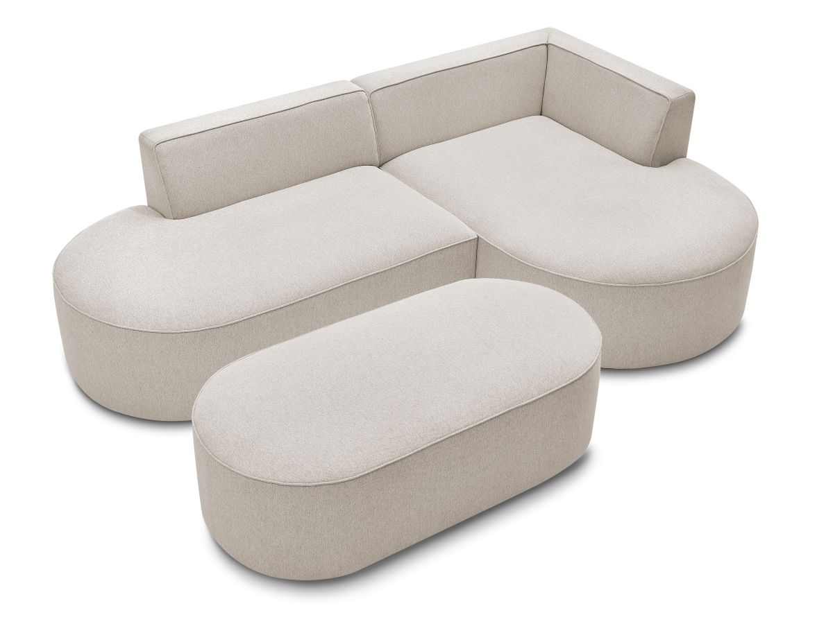 Bobochic Rousseau Ecksofa mit Pouf Melange-Stoff Beige Ecke rechts