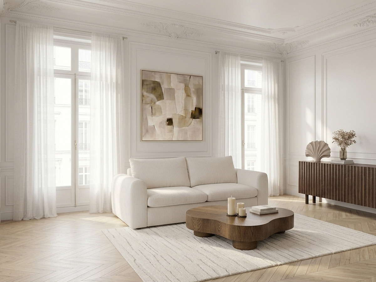 Bobochic Archi Schlafsofa 3-Sitzer Cordsamt Weiß, Liegefläche 160 × 190 cm