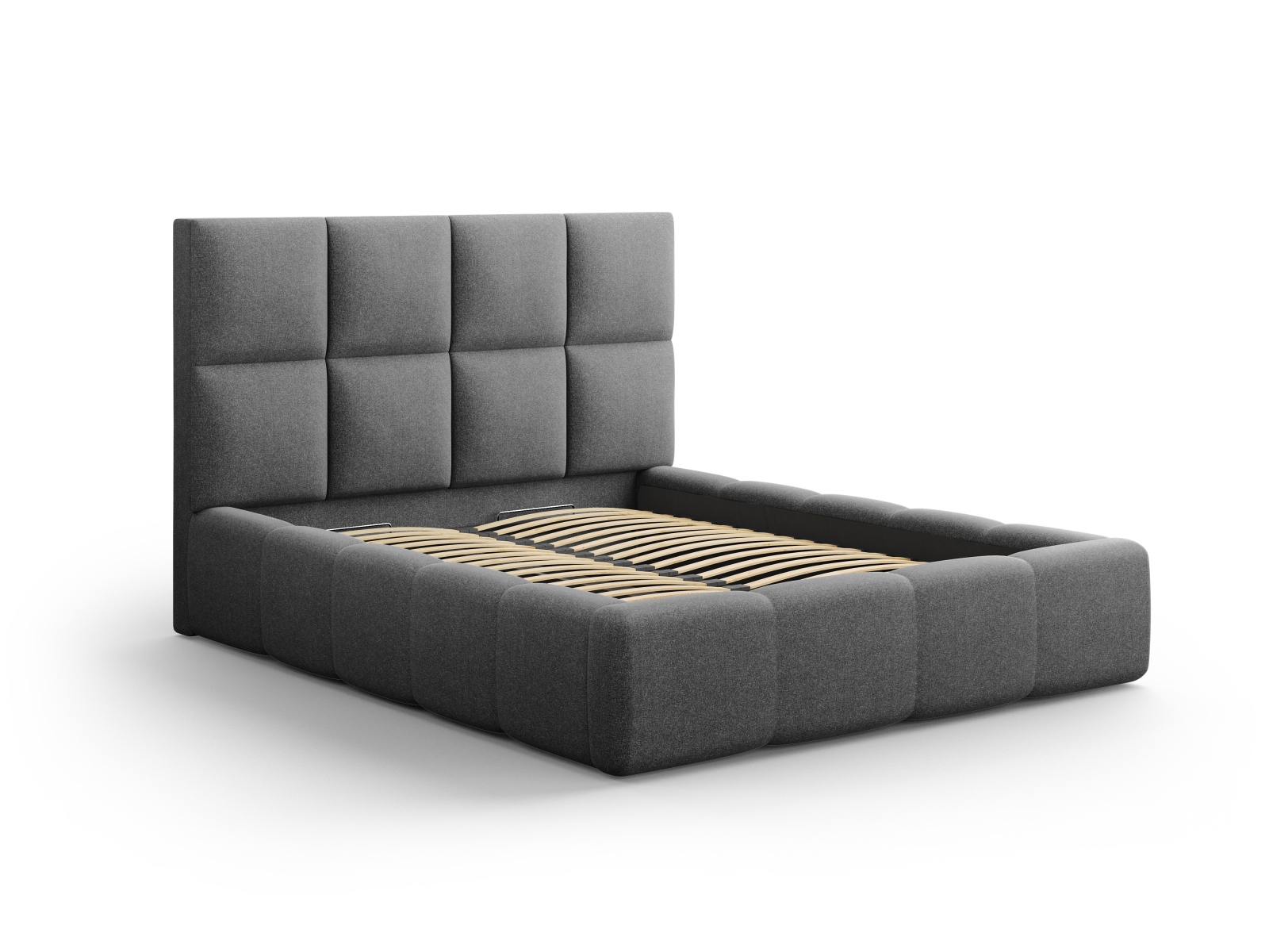Cosmopolitan Design Stauraumbett mit Kopfteil Livigno 200x200 Strukturierter Stoff Solid Dunkelgrau