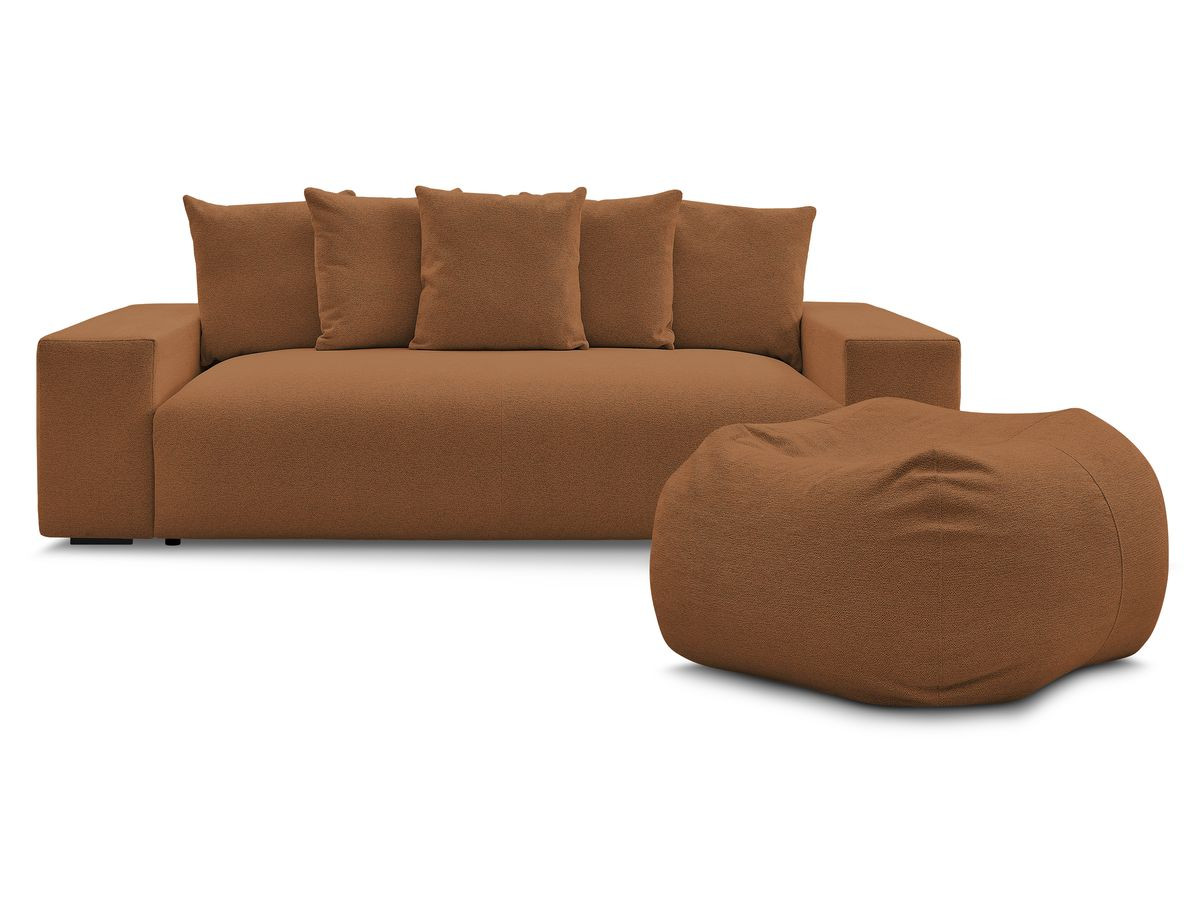 Bobochic Voltaire Schlafsofa 4-Sitzer mit Bettkasten und Pouf Melange-Stoff Orange