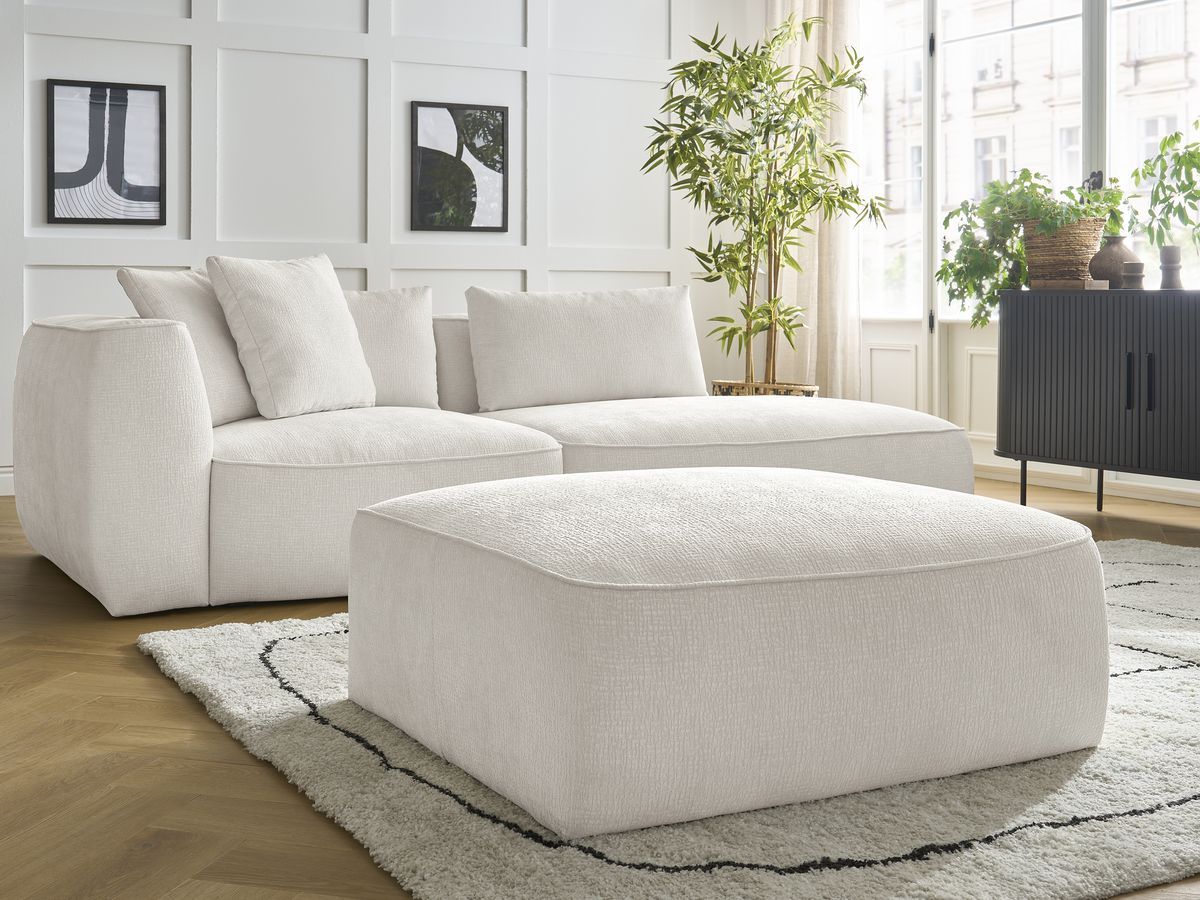 Bobochic Leopold Sofa 4-Sitzer mit Pouf Strukturstoff Weiß Armlehne links