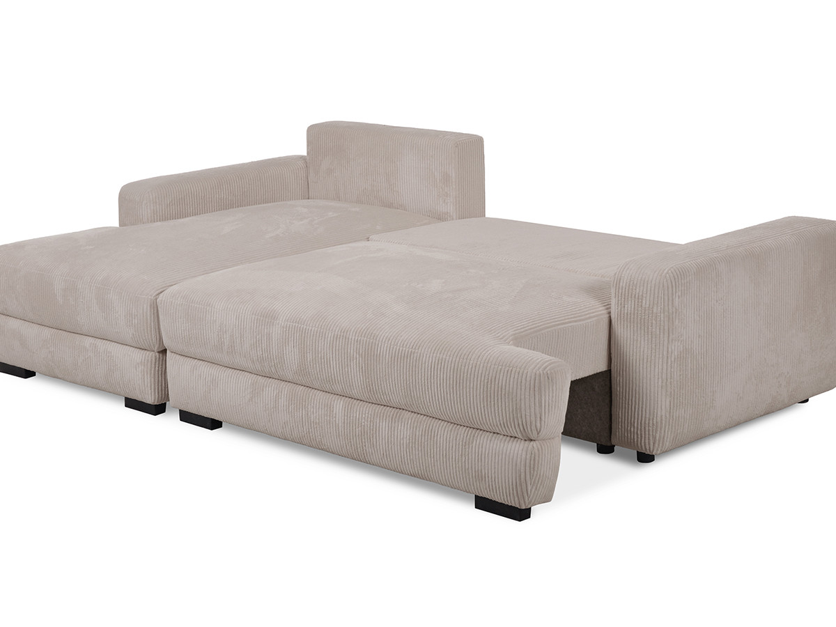 Bobochic Campi Ecksofa mit Schlaffunktion und Bettkasten Cordsamt Taupe Ecke links