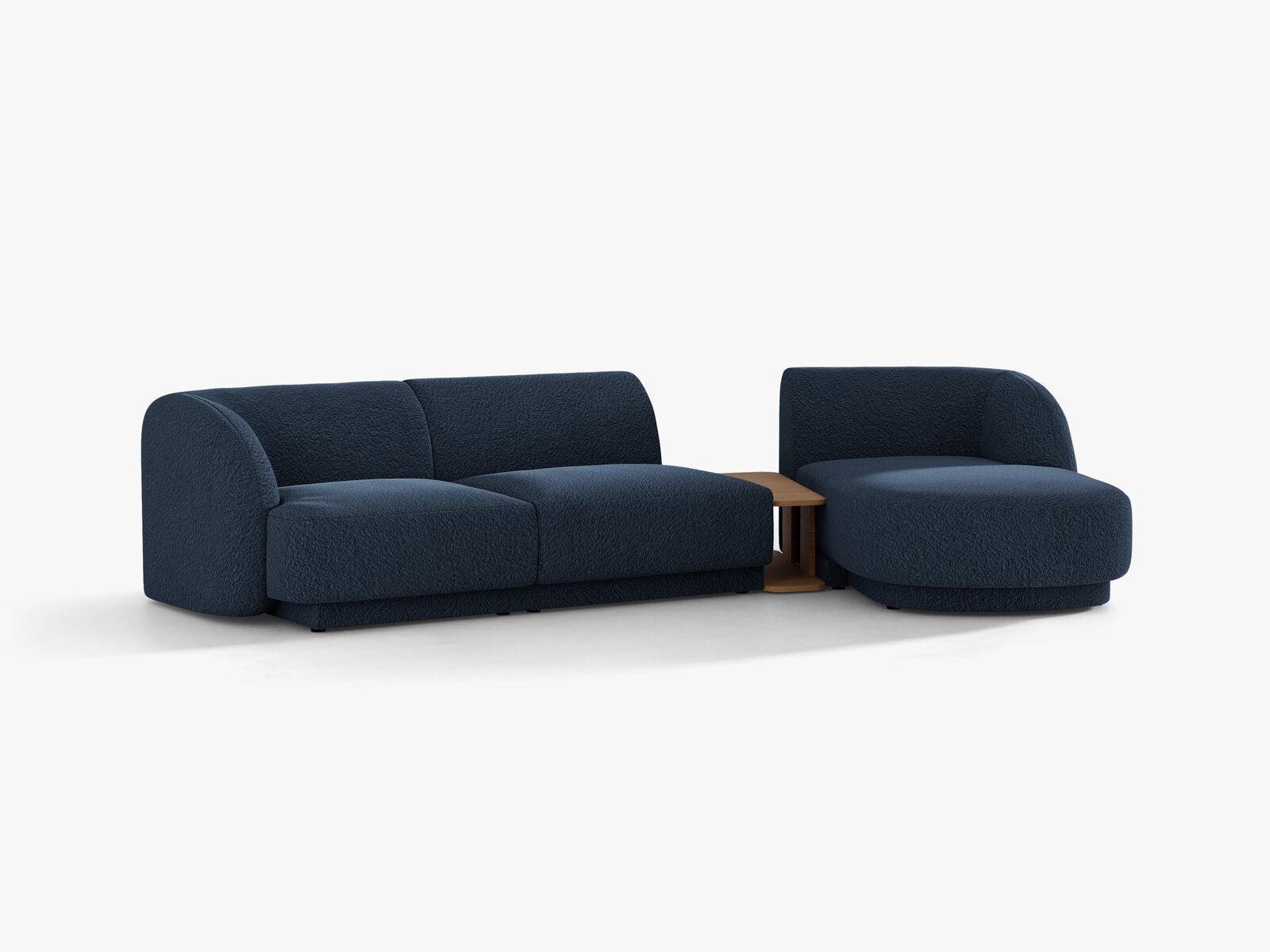 Micadoni Modulares Sofa Miley mit Recamiere 3-Sitzer Rechts Boucle Baloo Dunkelblau