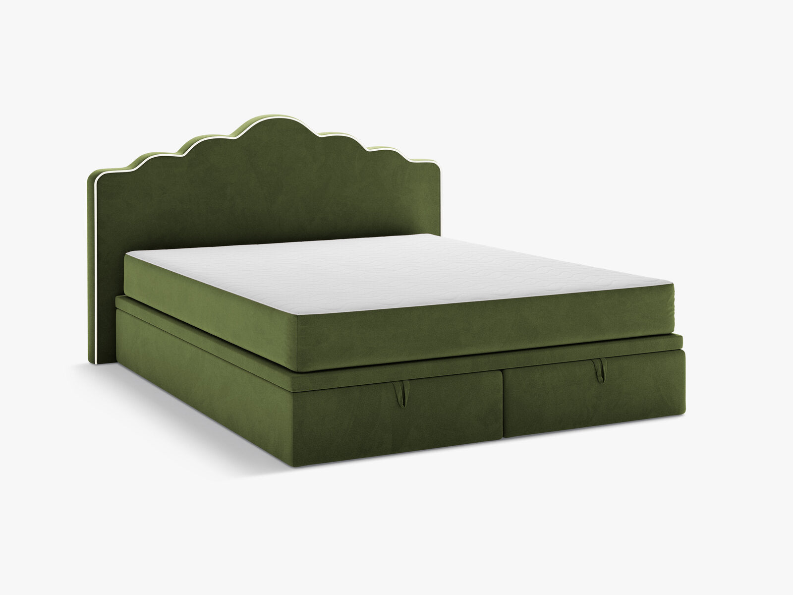 Micadoni Dream Boxspringbett mit Bettkasten und Kopfteil Samt Magic Velvet Elfenbein / Armeegrün 140x200