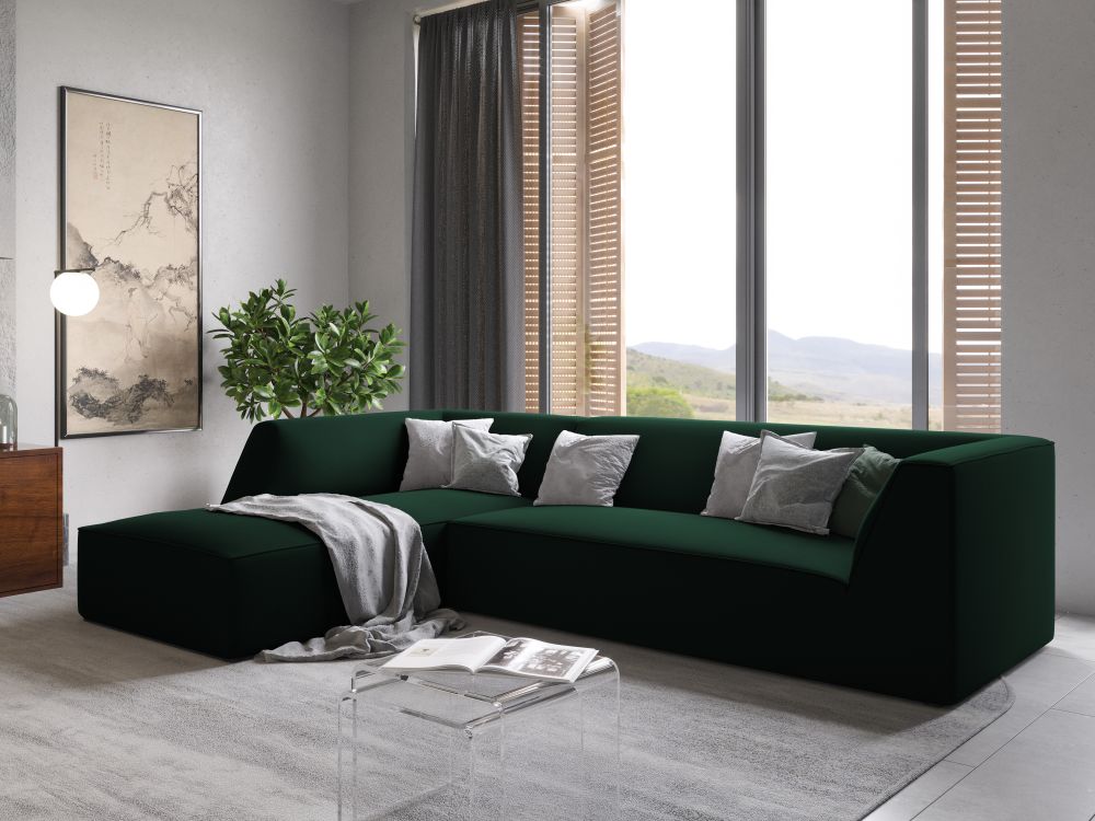 Cosmopolitan Design Ecksofa Siena 4-Sitzer Samt Salvador Flaschengrün Links