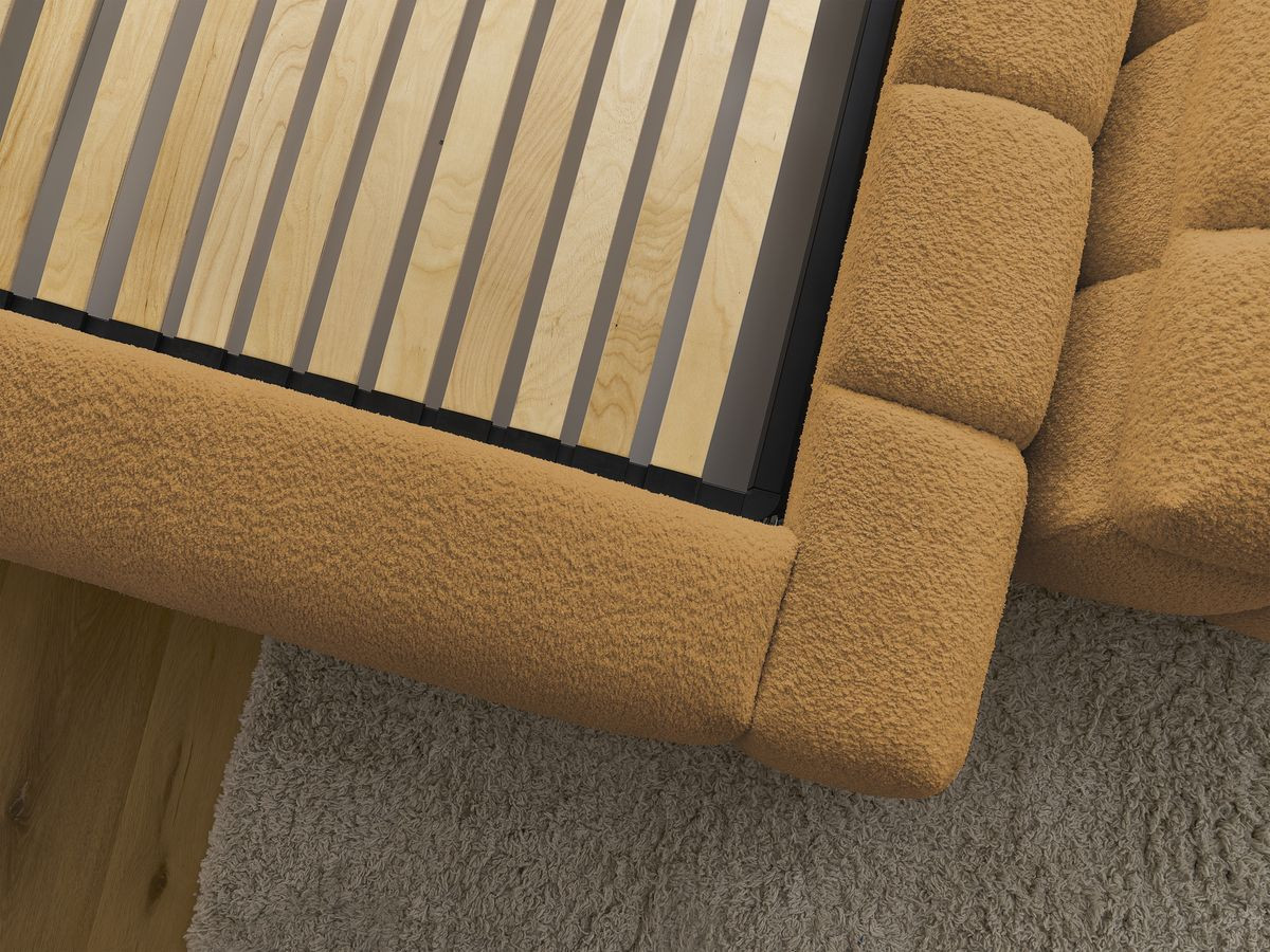 Bobochic Denali Polsterbett mit Bettkasten mit Bettbank Bouclé-Stoff Gelb, Liegefläche 160 × 200 cm