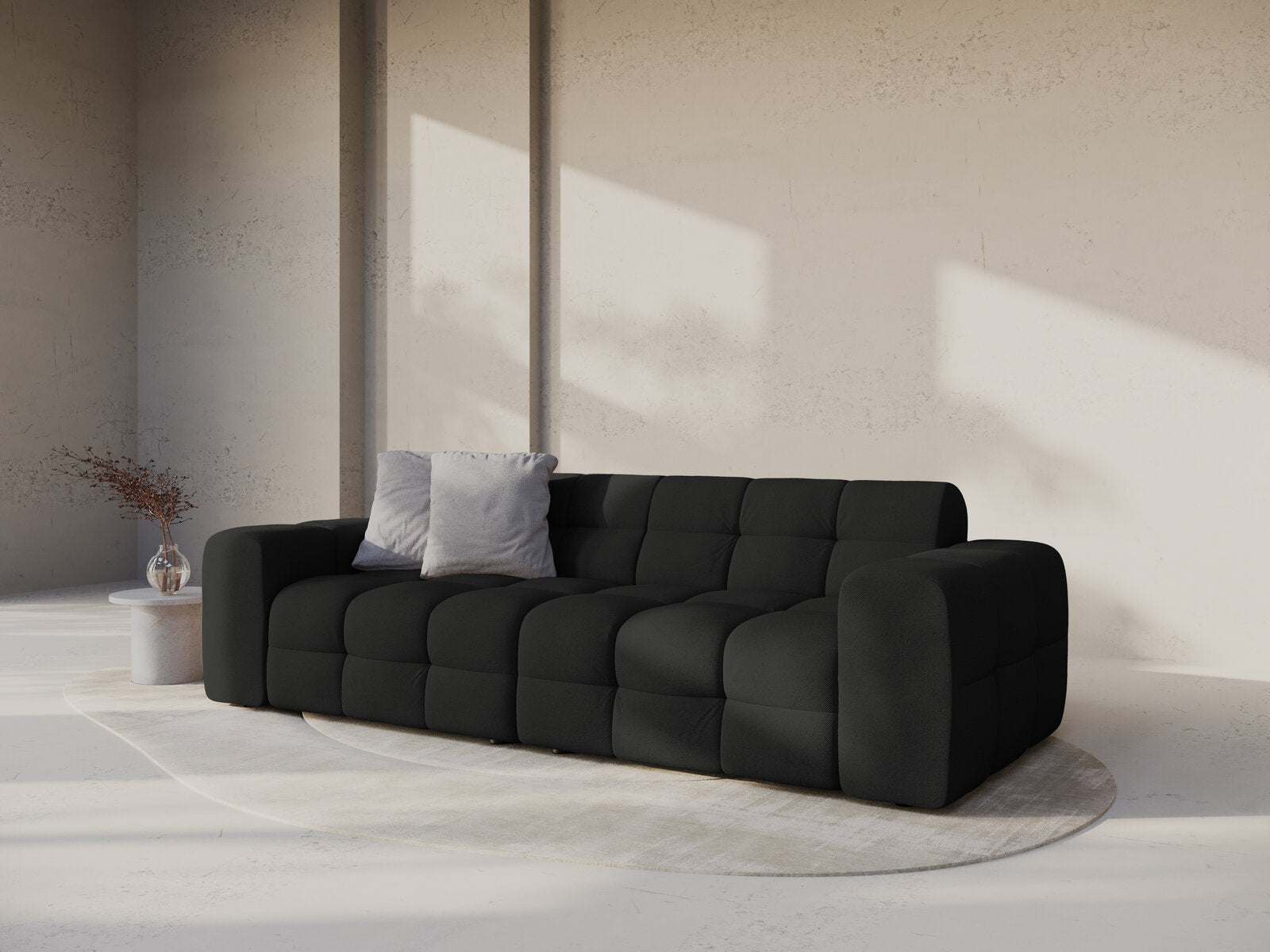 Micadoni Sofa Kendal 4-Sitzer Strukturierter Stoff Schwarz