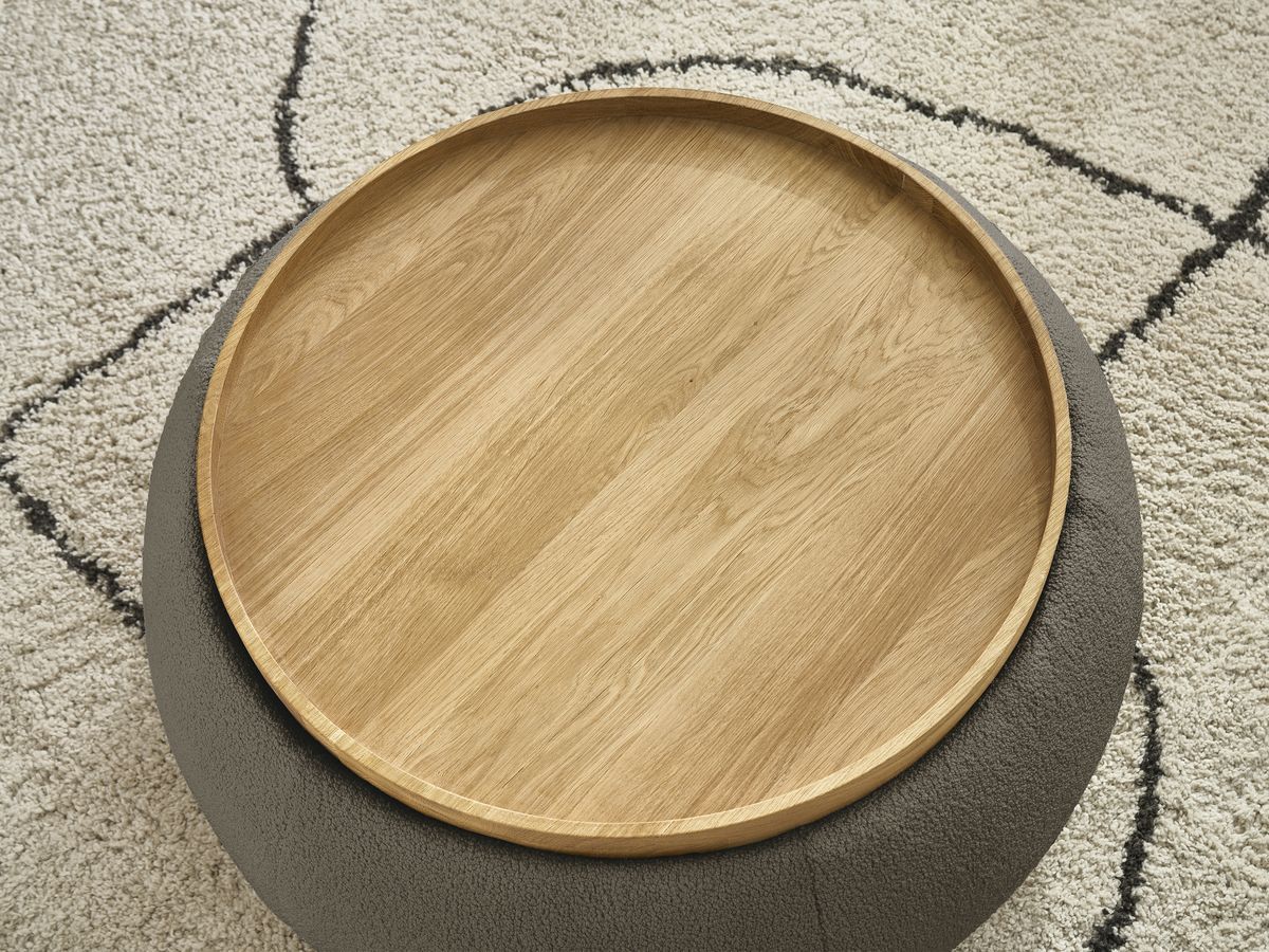 Bobochic Hayden Pouf mit Tablett, rund Bouclé-Stoff Braun, 77 cm