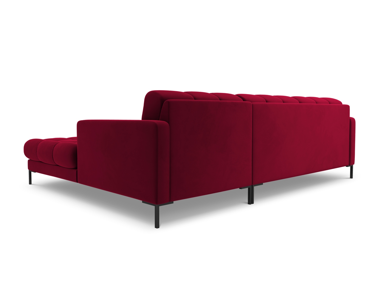 Cosmopolitan Design Ecksofa Bali 5-Sitzer Samt Bluvel Rot Rechts Beine Schwarzes Metall