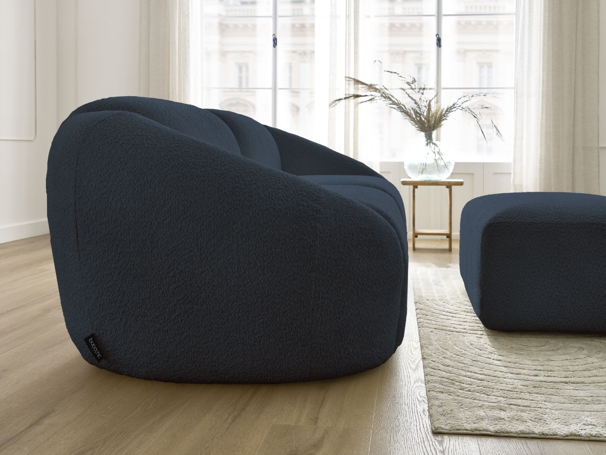 Bobochic Tina Sofa 4-Sitzer mit Pouf Bouclé-Stoff Dunkelblau