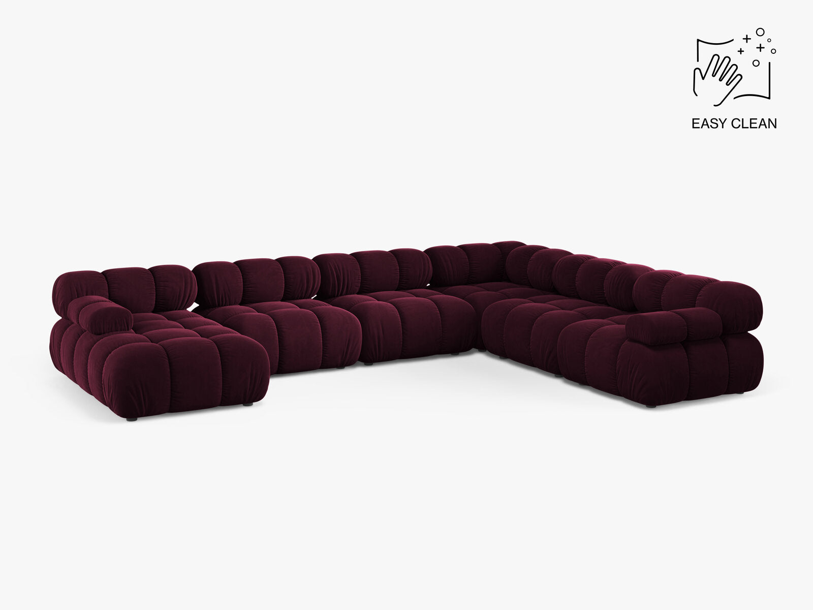 Micadoni Modulares Panorama Ecksofa Bellis 8-Sitzer Rechts Samt Venus Burgunder