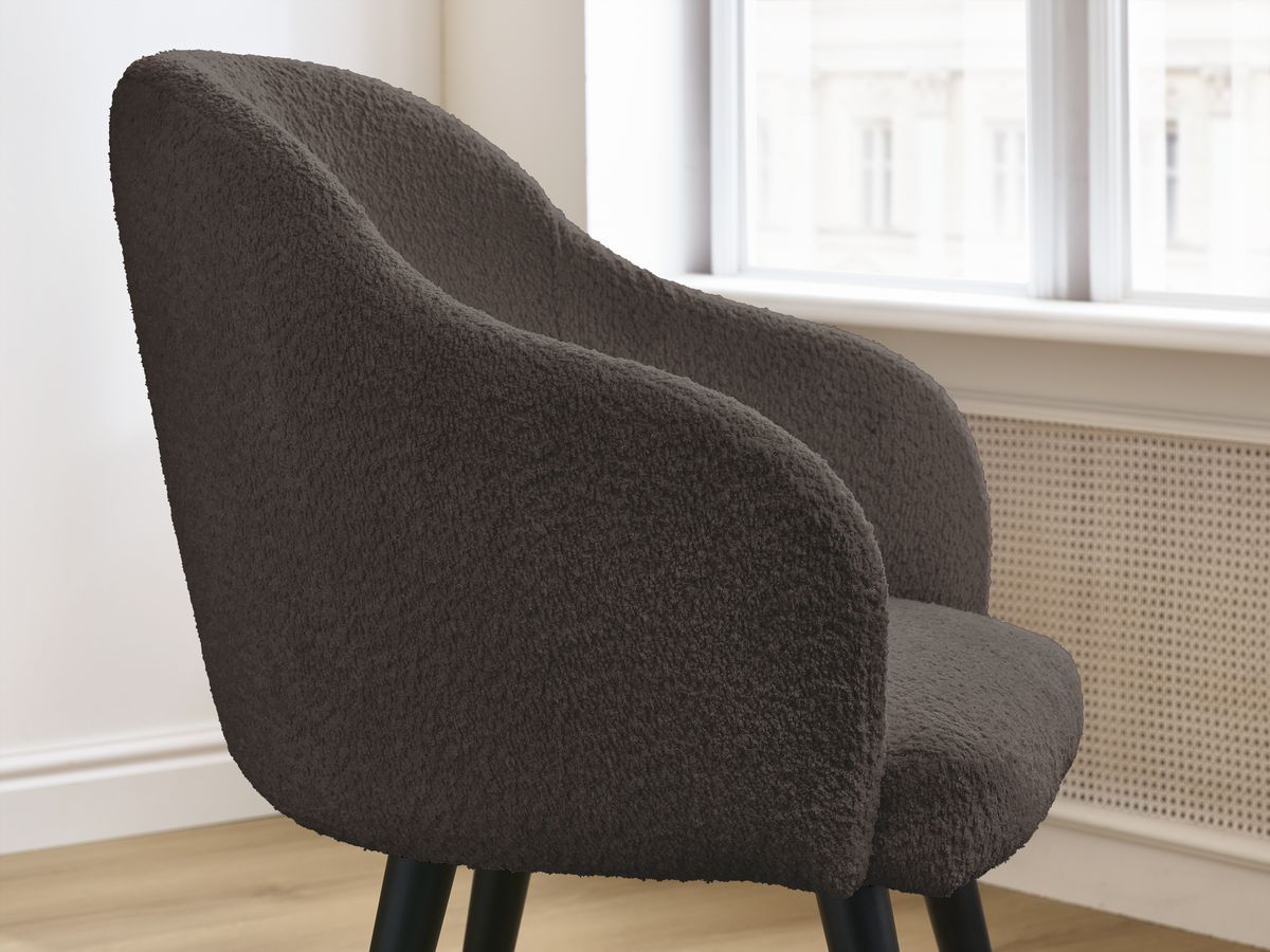 Bobochic Sophie Esszimmerstuhl mit skandinavischen Beinen, schwarz Bouclé-Stoff Braun