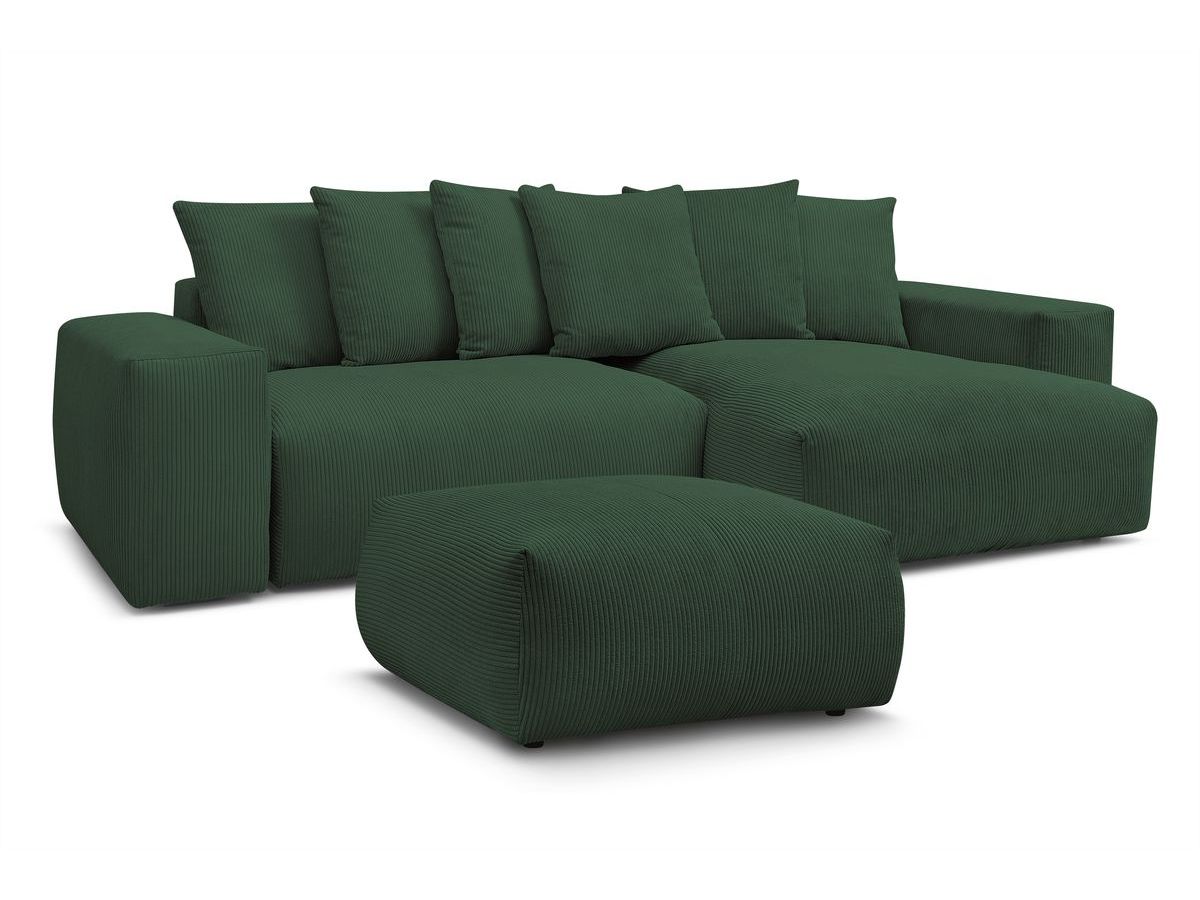 Bobochic Voltaire Ecksofa mit Schlaffunktion und Bettkasten und Pouf Cordsamt Grün