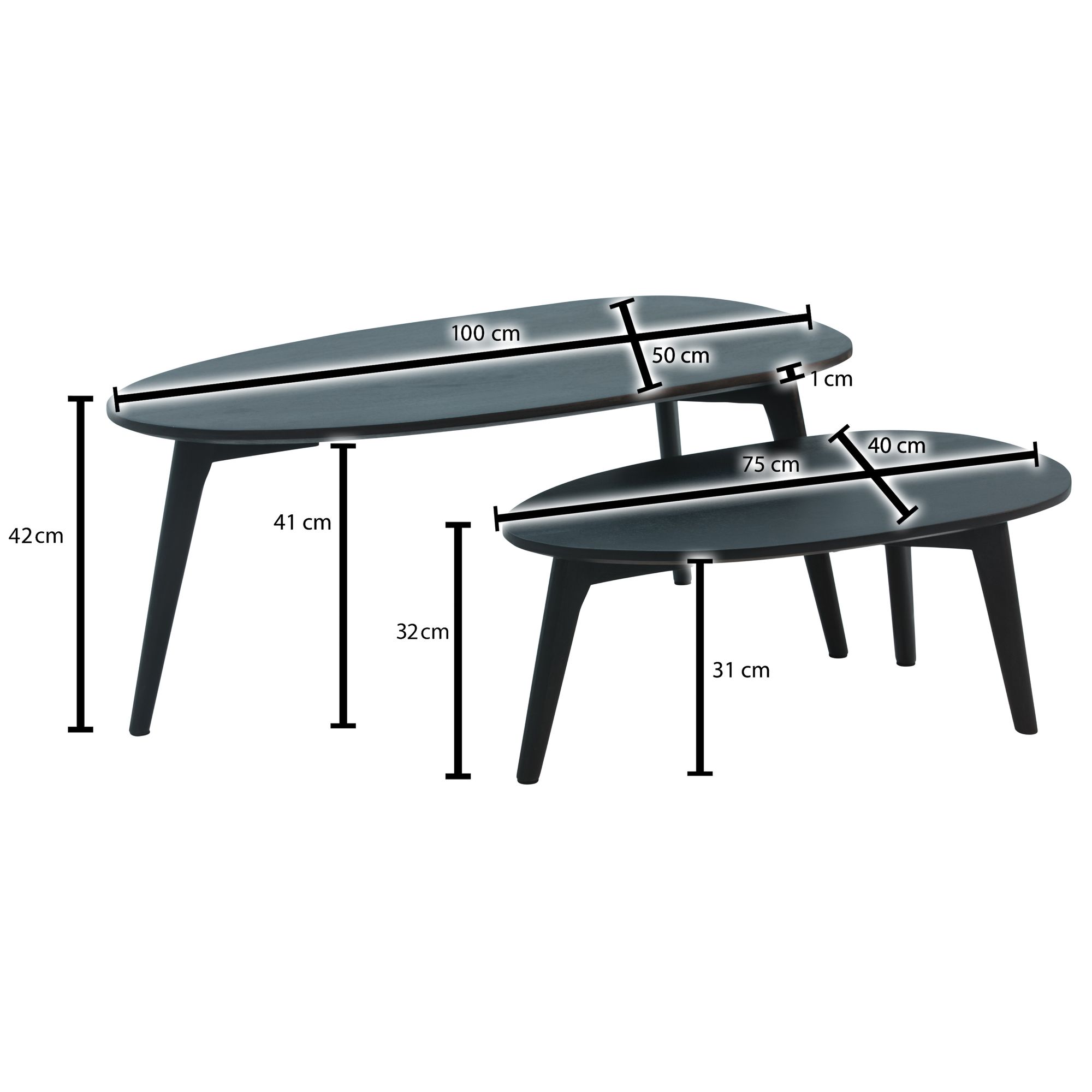 Satztisch 2er-Set Bandak Mango Massivholz Schwarz 100 × 50 × 42 cm