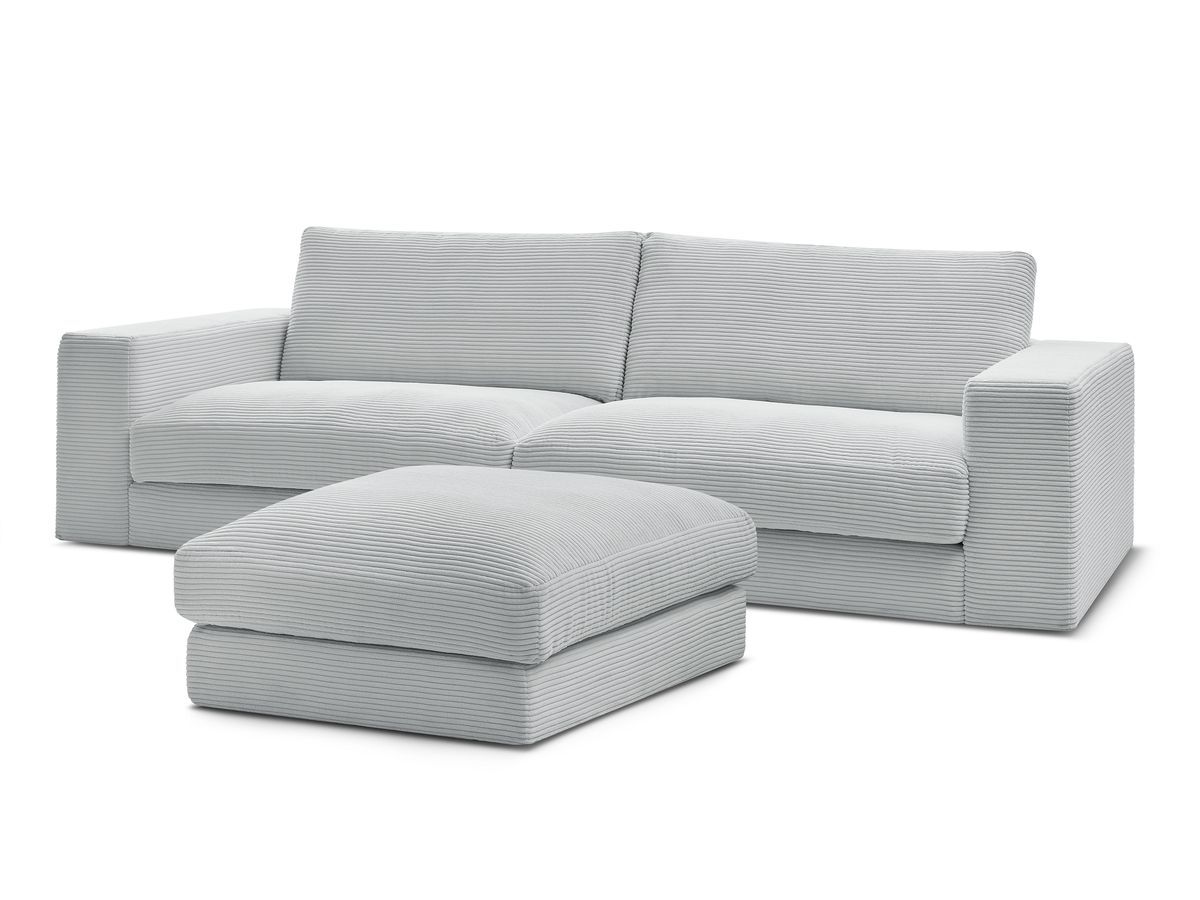 Bobochic Leonard Sofa 4-Sitzer mit Pouf 274 × 109 cm Cordsamt Hellgrau