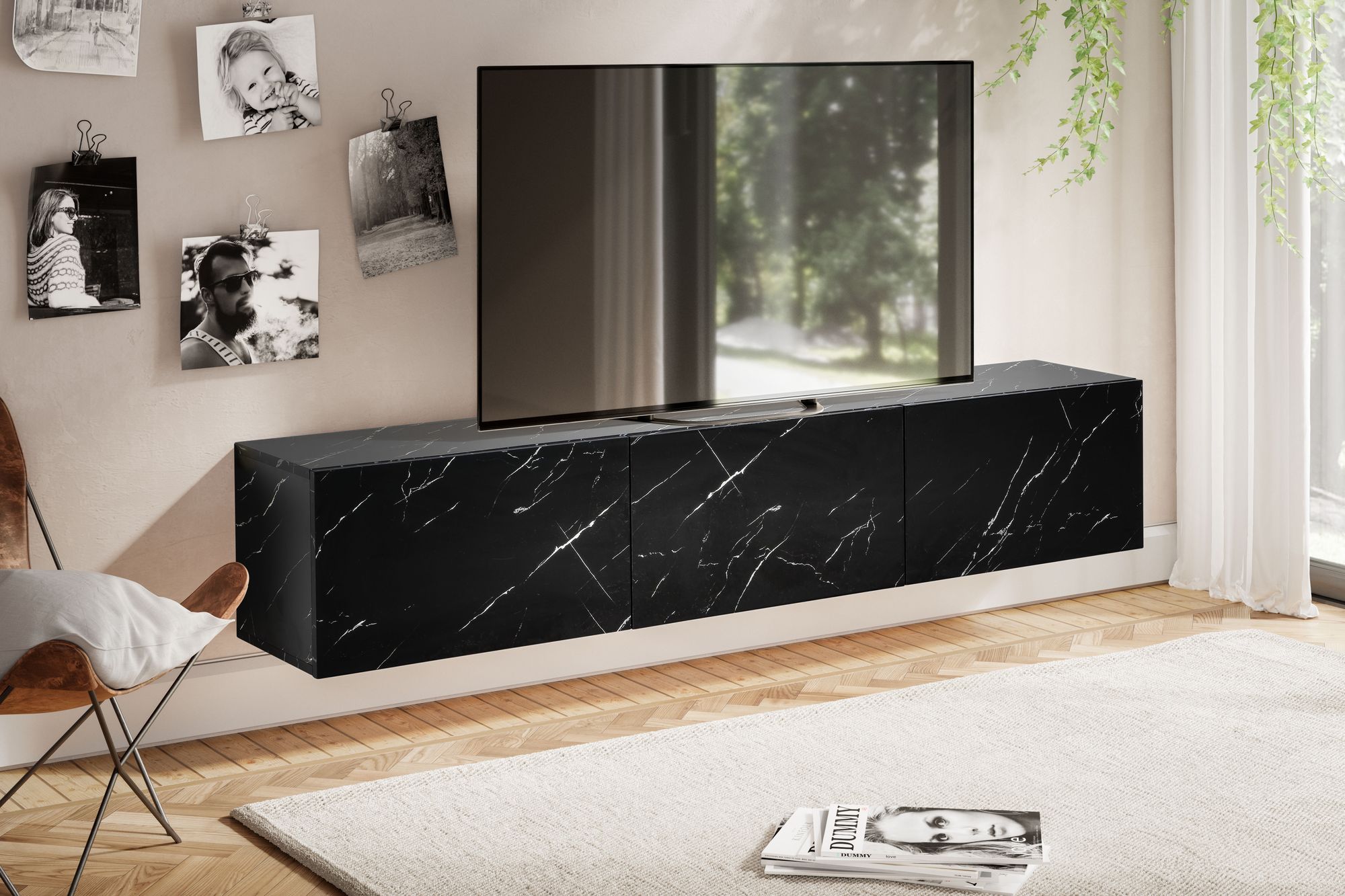TV-Board Haugland Marmoroptik Schwarz Breite 160 cm