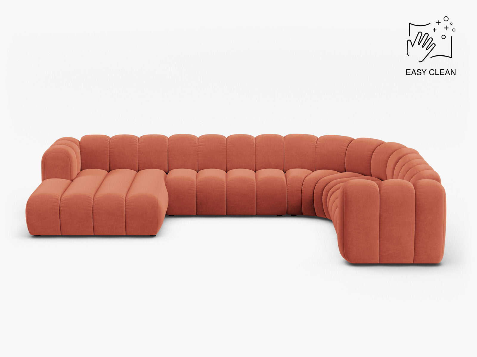 Micadoni Modulares Panorama Ecksofa Lupine 6-Sitzer Rechts Samt Venus Koralle
