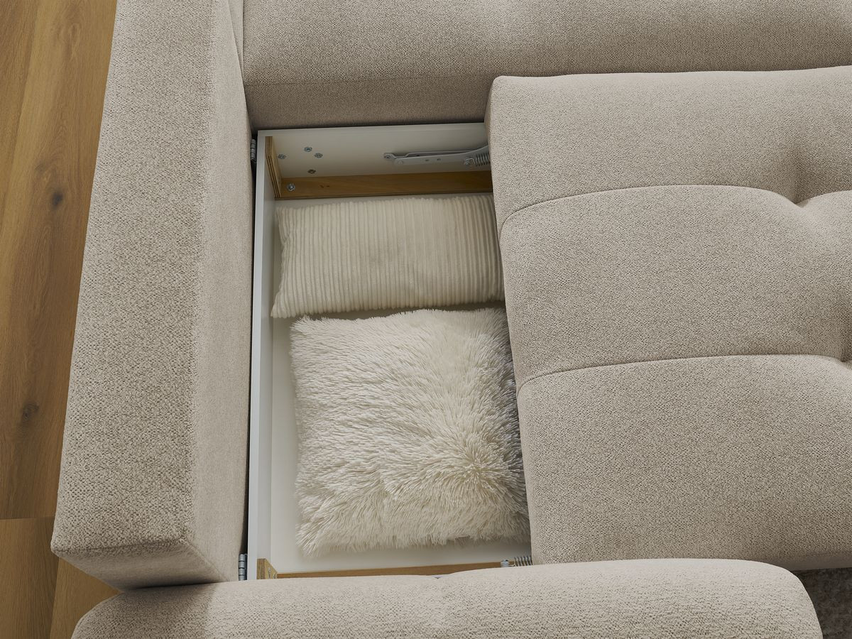 Bobochic Roxelane Ecksofa mit Schlaffunktion und Bettkasten 258 × 150 cm Melange-Stoff Taupe Ecke rechts