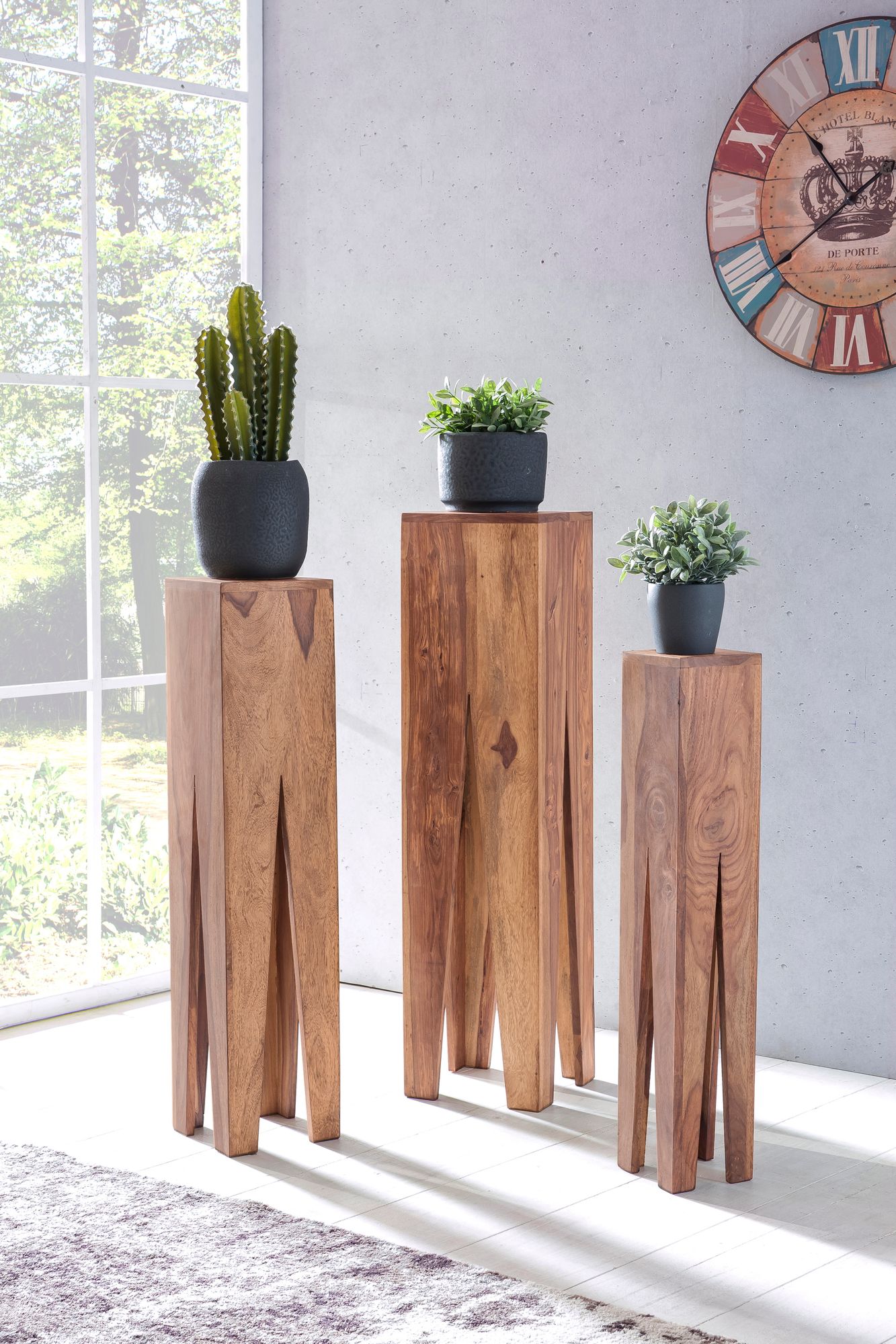 Satztisch 3er-Set Vardal Massivholz Akazie 25 × 25 × 100 cm