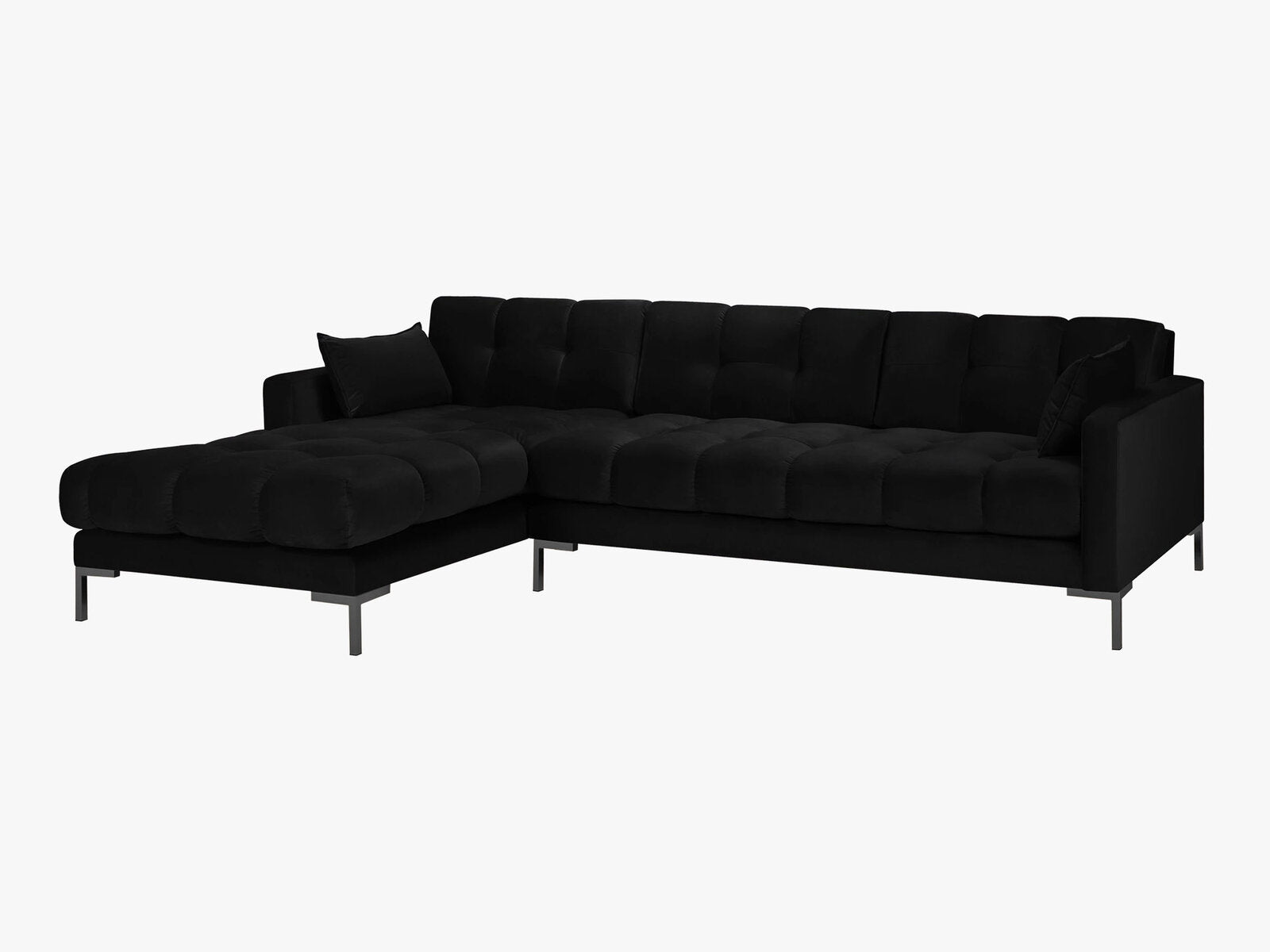 Micadoni Ecksofa Mamaia 5-Sitzer Links Samt Bluvel Schwarz schwarze Beine
