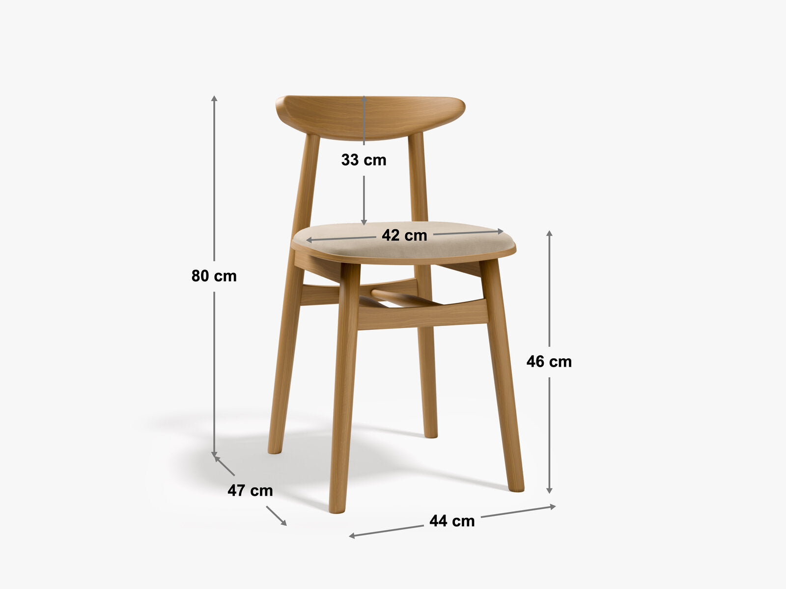 Micadoni Bony Samtiger Stuhl 42 cm (H 80 cm) [1CH_BONY] Strukturierter Stoff Babel Weiß Buche Natur