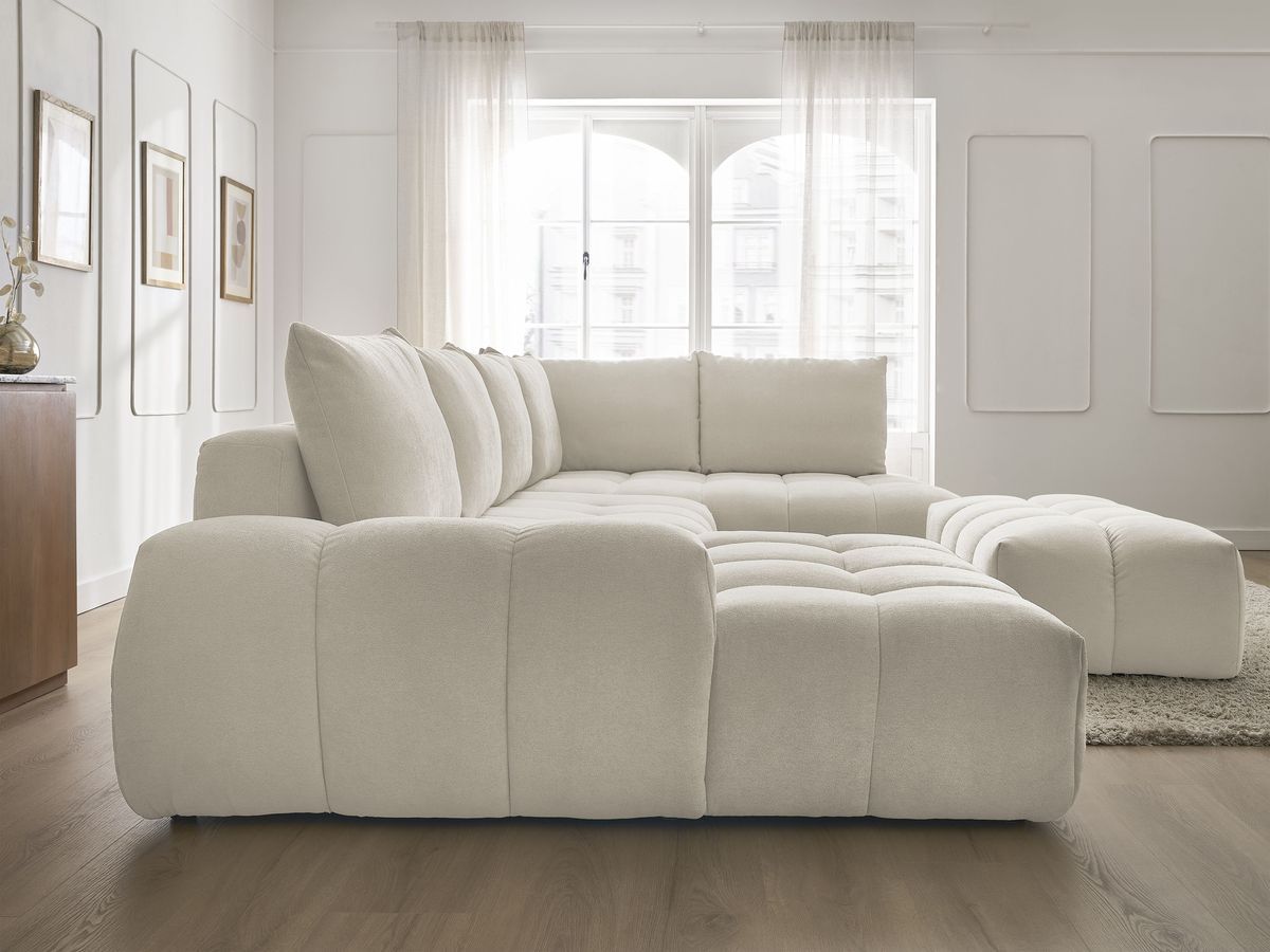 Bobochic Everest Wohnlandschaft mit Pouf, 6 Kissen Strukturstoff Beige Ecke links