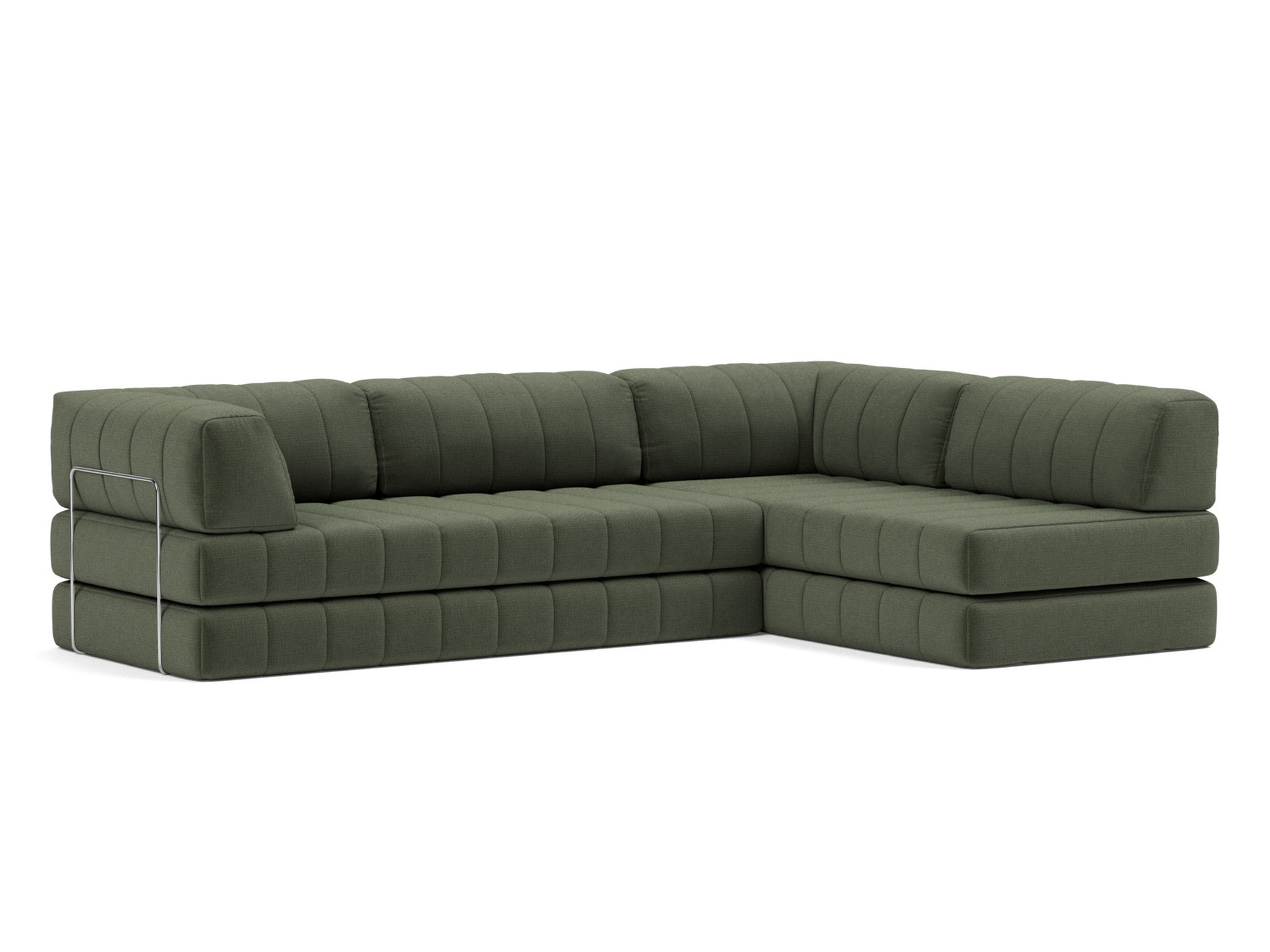 Eck-Schlafsofa CozyPad L-Form mit Armlehne Chenille Esina 413-Olive-Green
