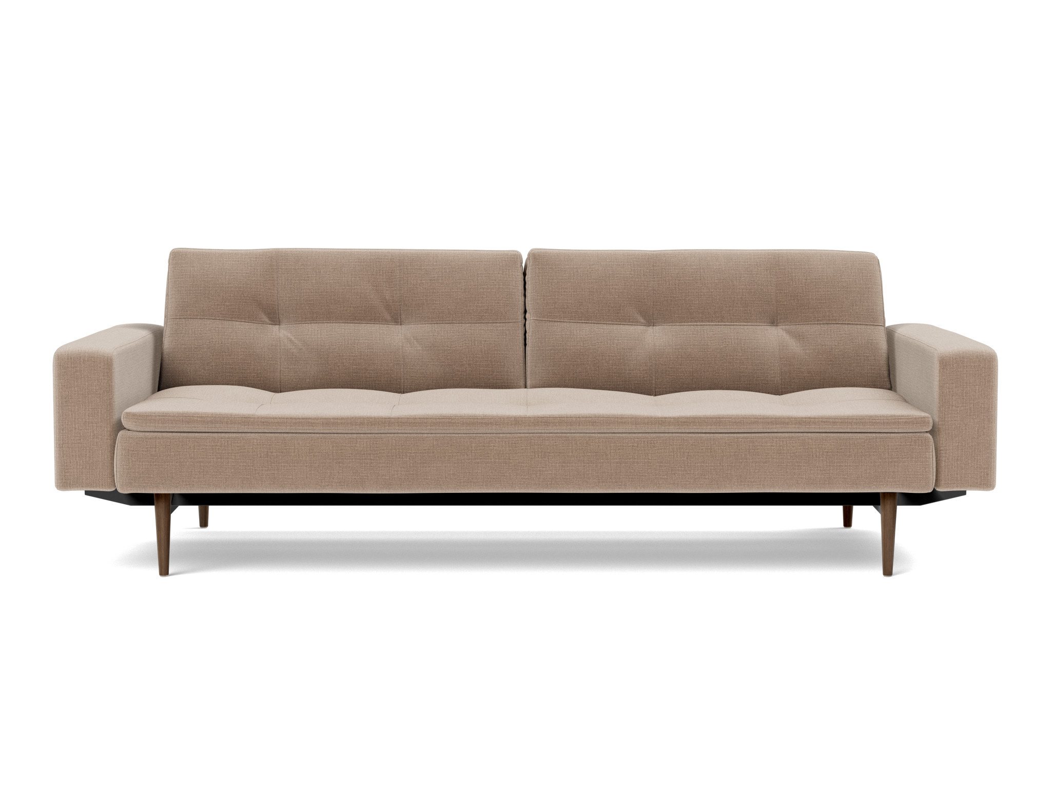 Schlafsofa Dublexo mit Armlehnen Chenille Esina 417-Mocha Beine Styletto Eiche dunkel