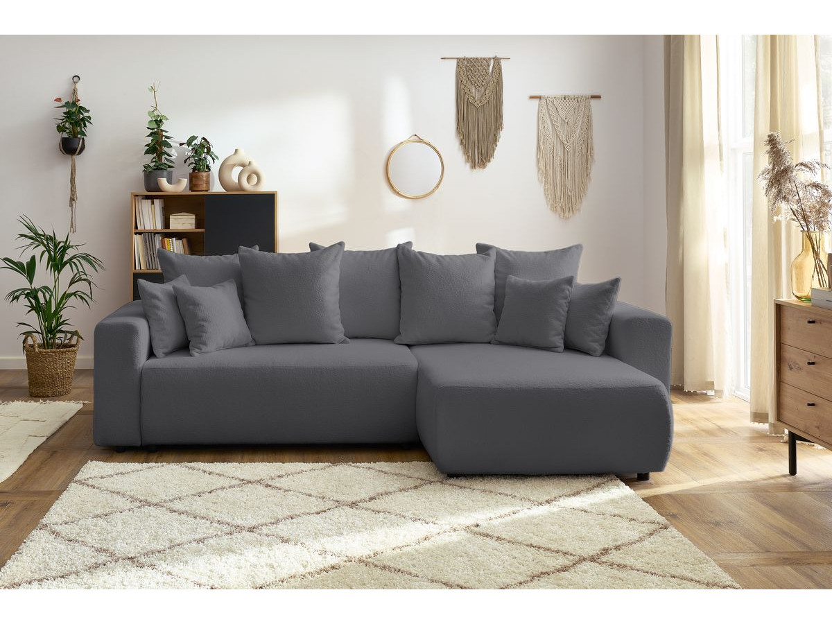 Bobochic Envy Ecksofa mit Schlaffunktion und Bettkasten Bouclé-Stoff Dunkelgrau
