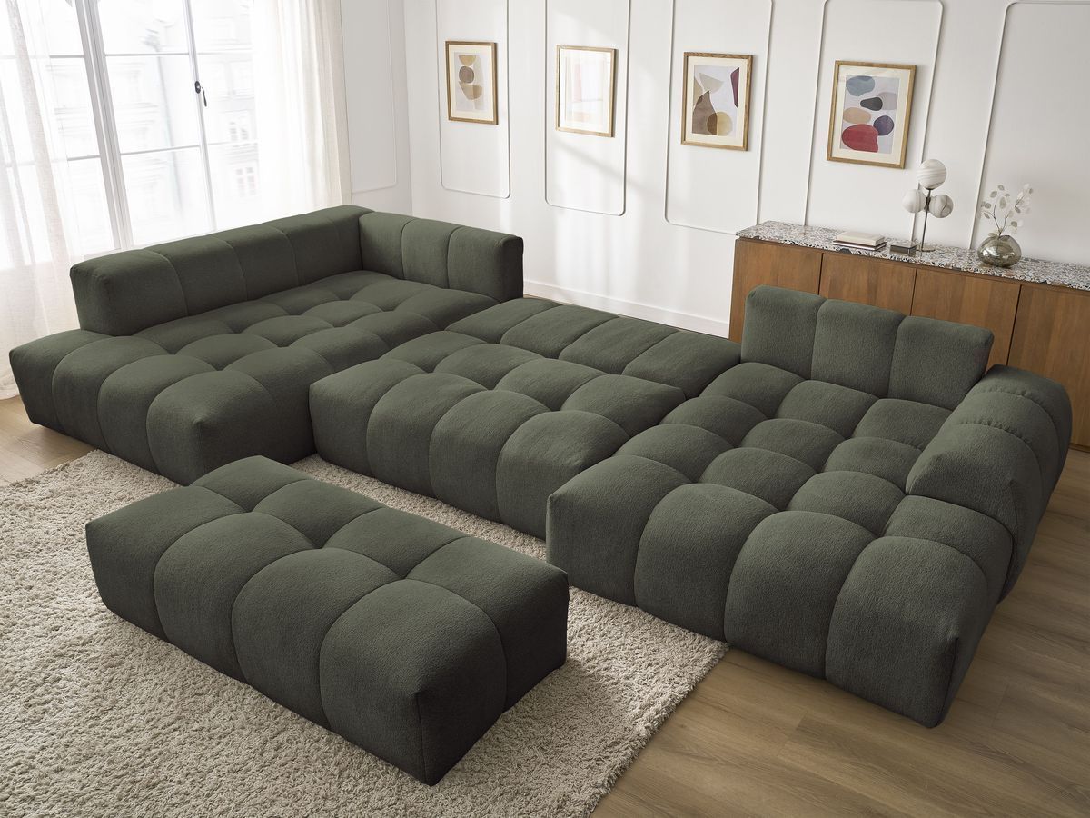 Bobochic Everest Wohnlandschaft mit Pouf, 6 Kissen Melange-Stoff Grün Ecke rechts