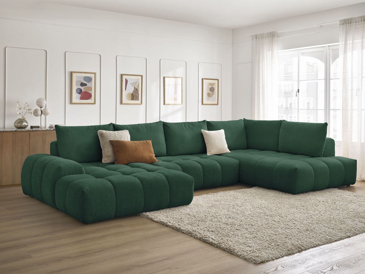 Bobochic Everest Wohnlandschaft, 6 Kissen Strukturstoff Grün Ecke links
