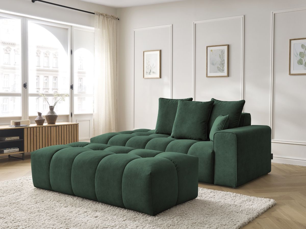 Bobochic Mont-blanc Sofa 5-Sitzer mit Pouf Samt Grün Armlehne rechts