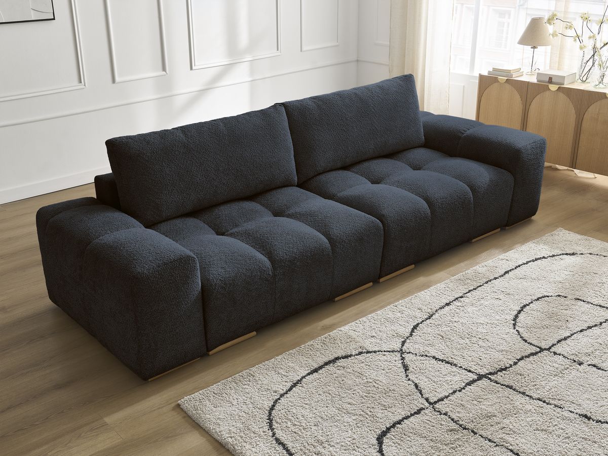 Bobochic Anakin Sofa 3-Sitzer, 2 Kissen Bouclé-Stoff Dunkelblau