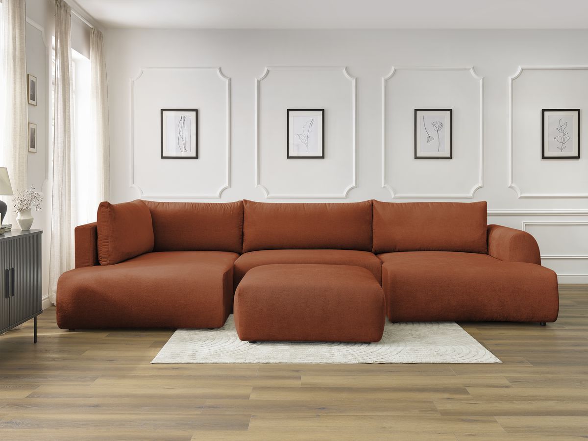 Bobochic Lucien Wohnlandschaft mit Pouf Stoff Orange Ecke rechts