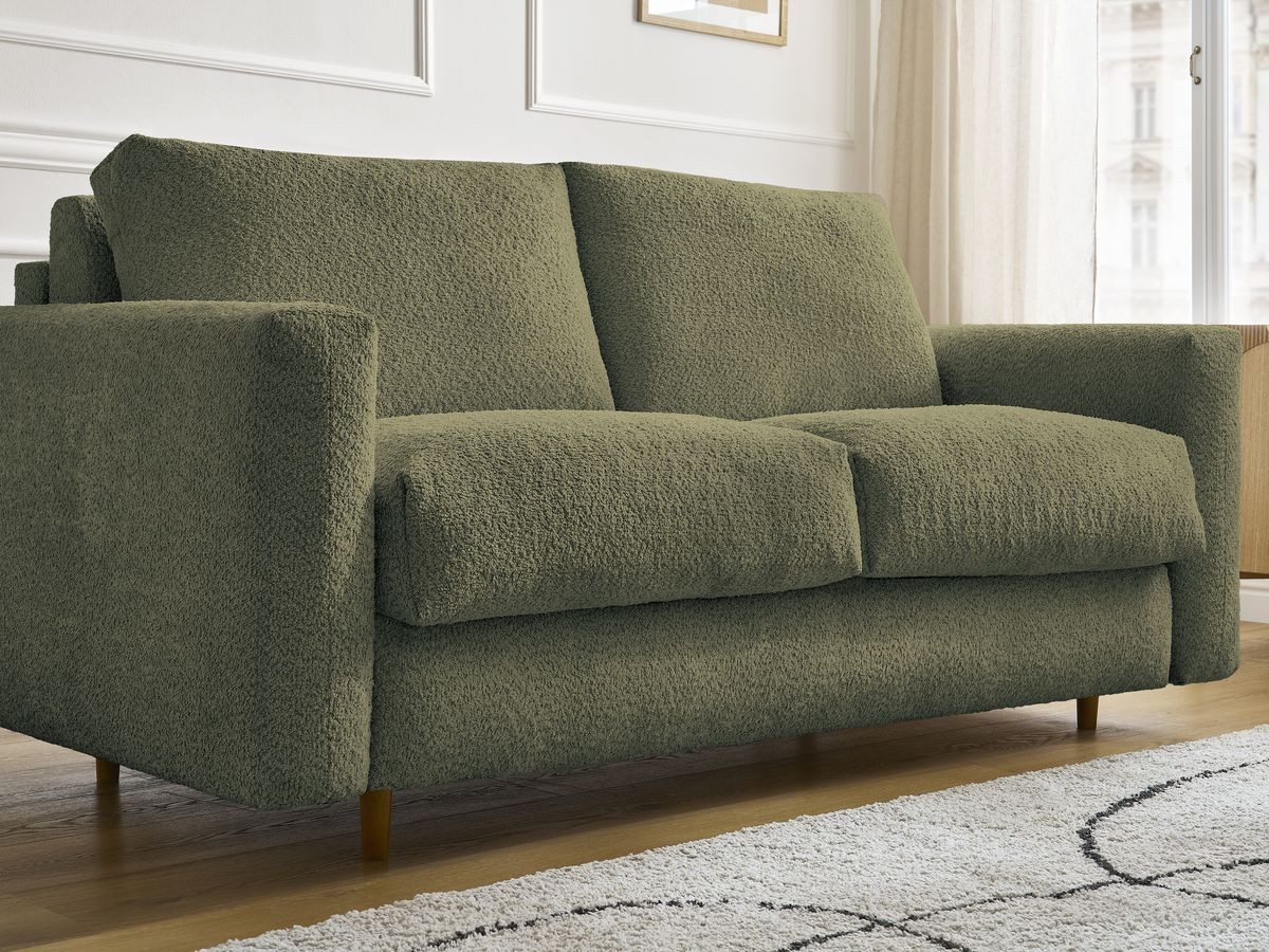 Bobochic Cocoone Schlafsofa 3-Sitzer Bouclé-Stoff Grün, Liegefläche 140 × 200 cm