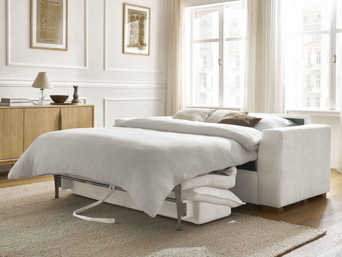 Bobochic Augustin Schlafsofa 3-Sitzer Strukturstoff Weiß, Liegefläche 160 × 200 cm
