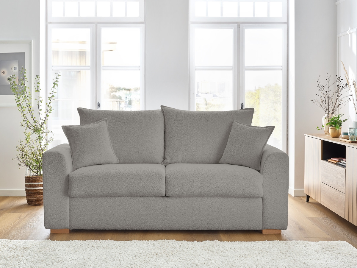 Bobochic Augustin Schlafsofa 3-Sitzer Bouclé-Stoff Hellgrau, Liegefläche 140 × 200 cm