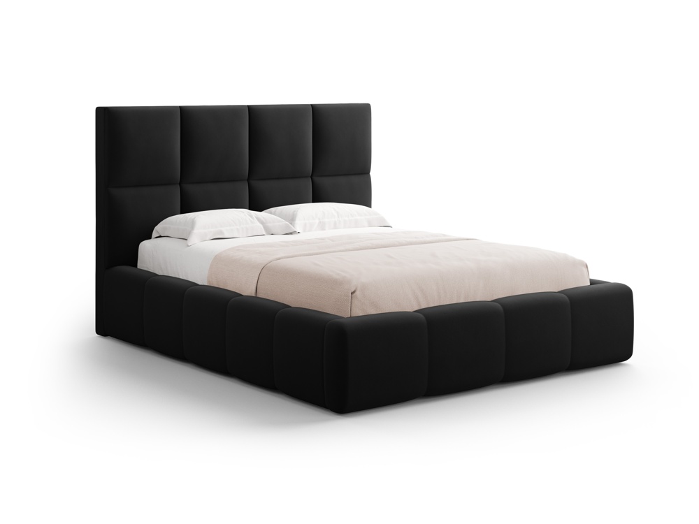 Cosmopolitan Design Stauraumbett mit Kopfteil Livigno 140x200 Samt Bluvel Schwarz