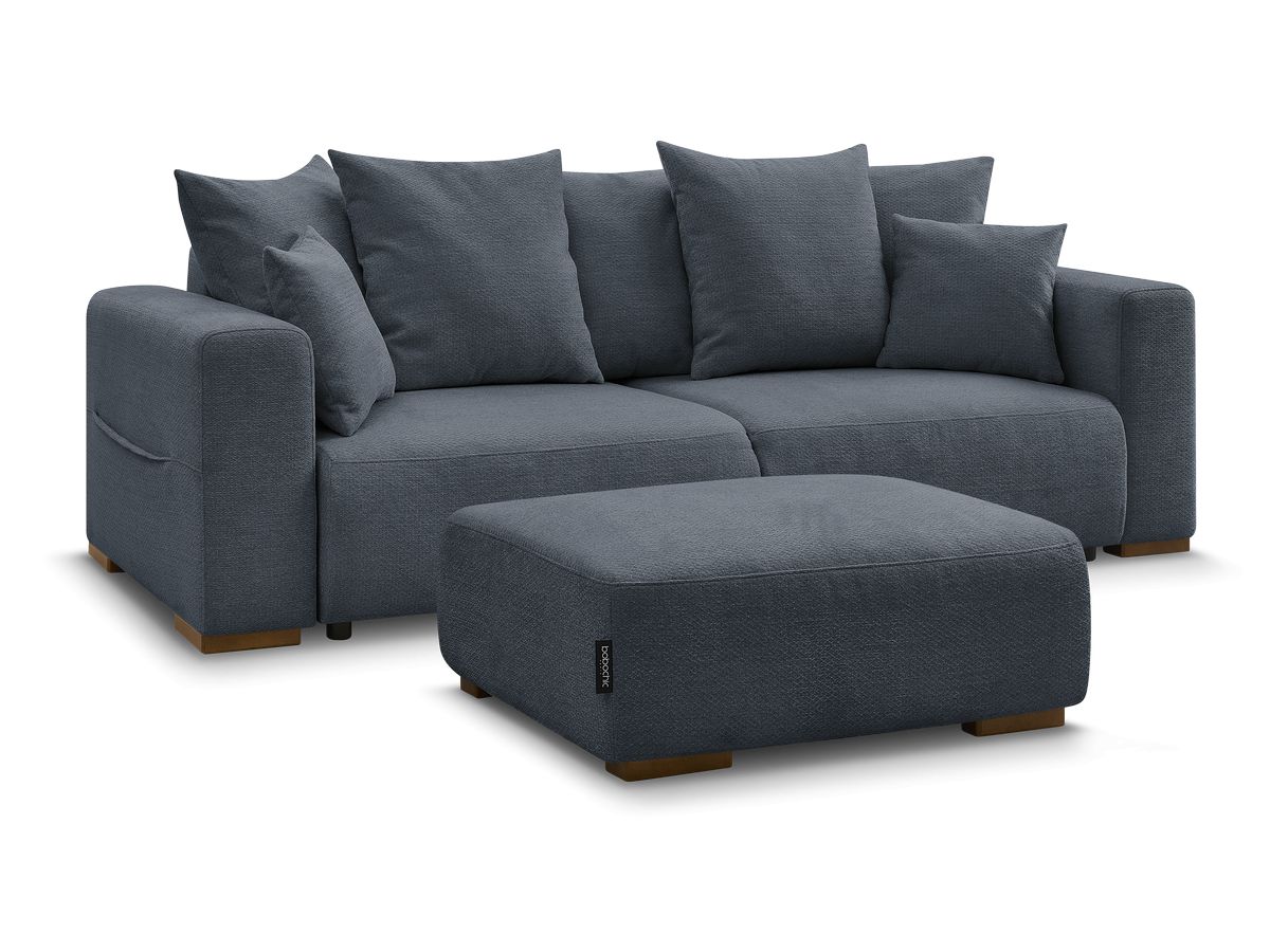 Bobochic Sidonie Schlafsofa 4-Sitzer mit Bettkasten und Pouf Melange-Stoff Dunkelblau