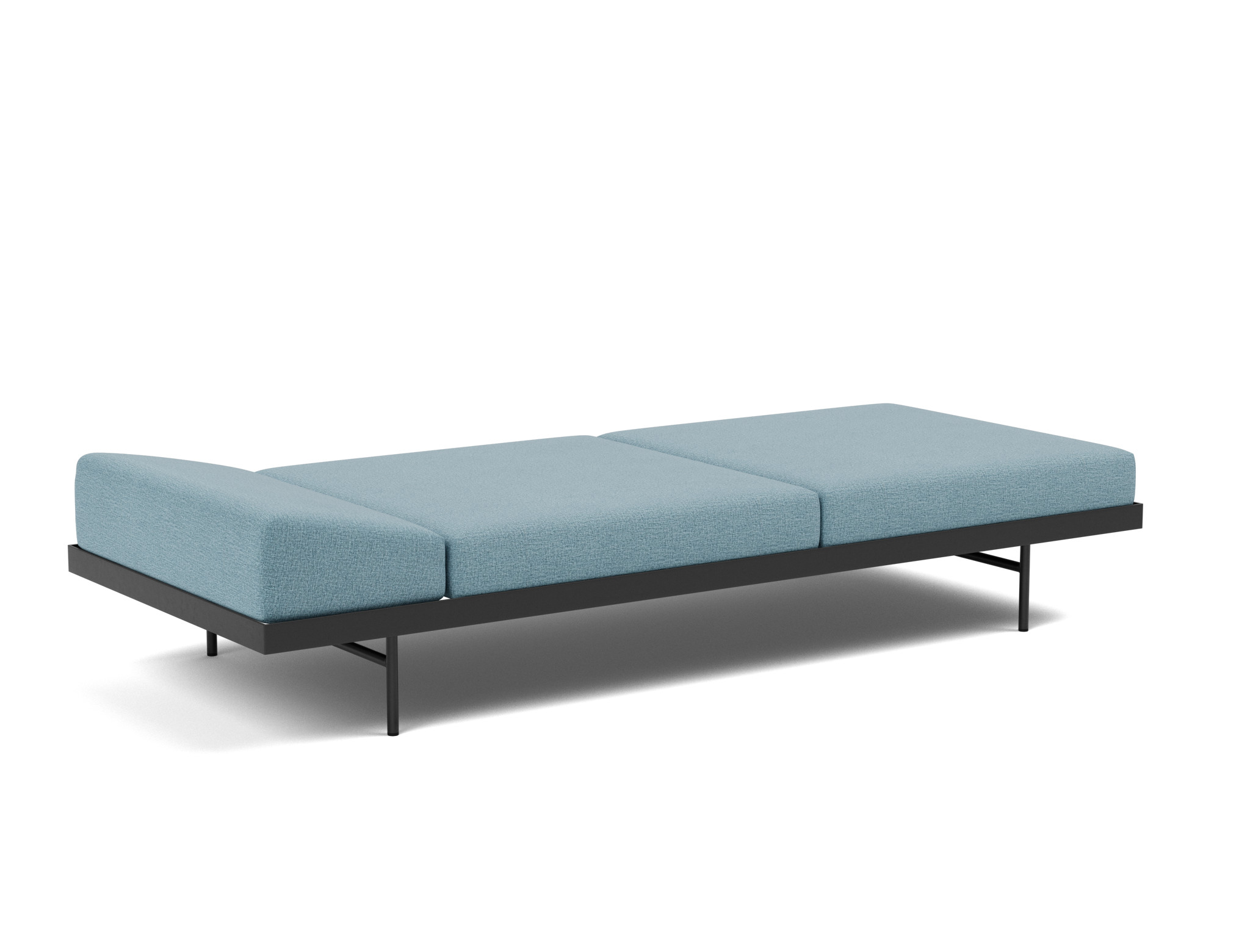 Tagesbett Puri Flachgewebe Mixed Dance 525-Light-Blue Beine mit Nussbaumtisch
