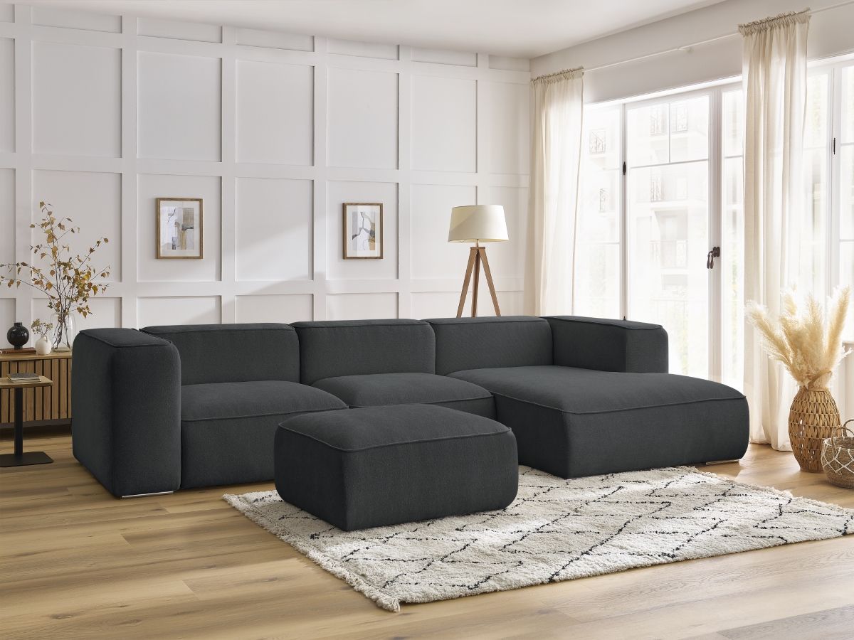 Bobochic Zephyr Ecksofa mit Pouf 349 × 165 cm Strukturstoff Dunkelgrau Ecke rechts