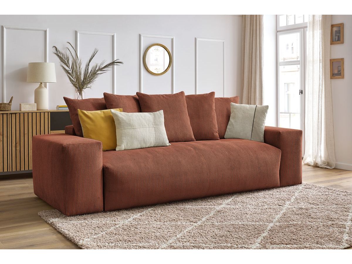 Bobochic Voltaire Schlafsofa 3-Sitzer mit Bettkasten Cordsamt Orange