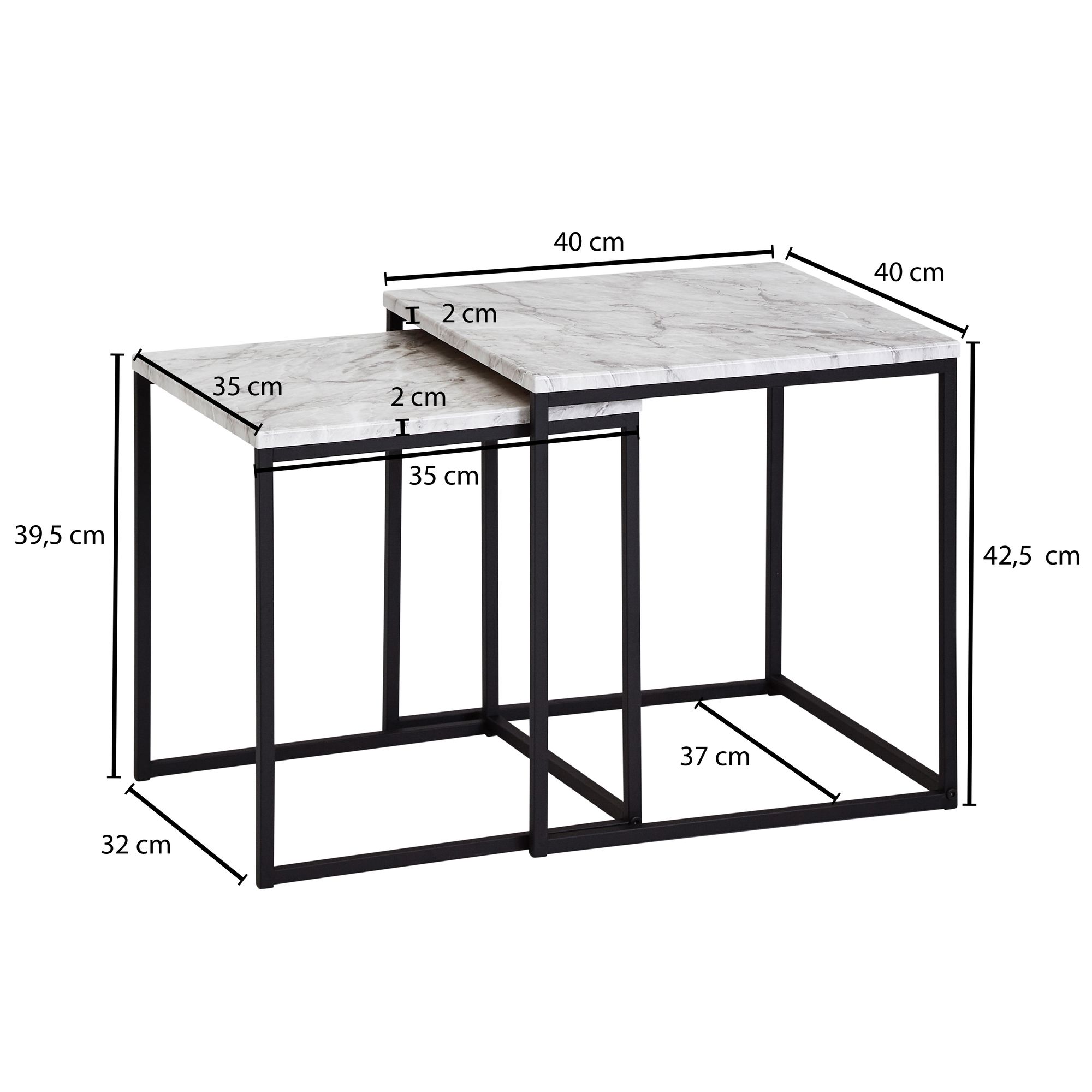 Satztisch 2er-Set Skodje Marmoroptik Weiß 40 × 40 × 42,5 cm