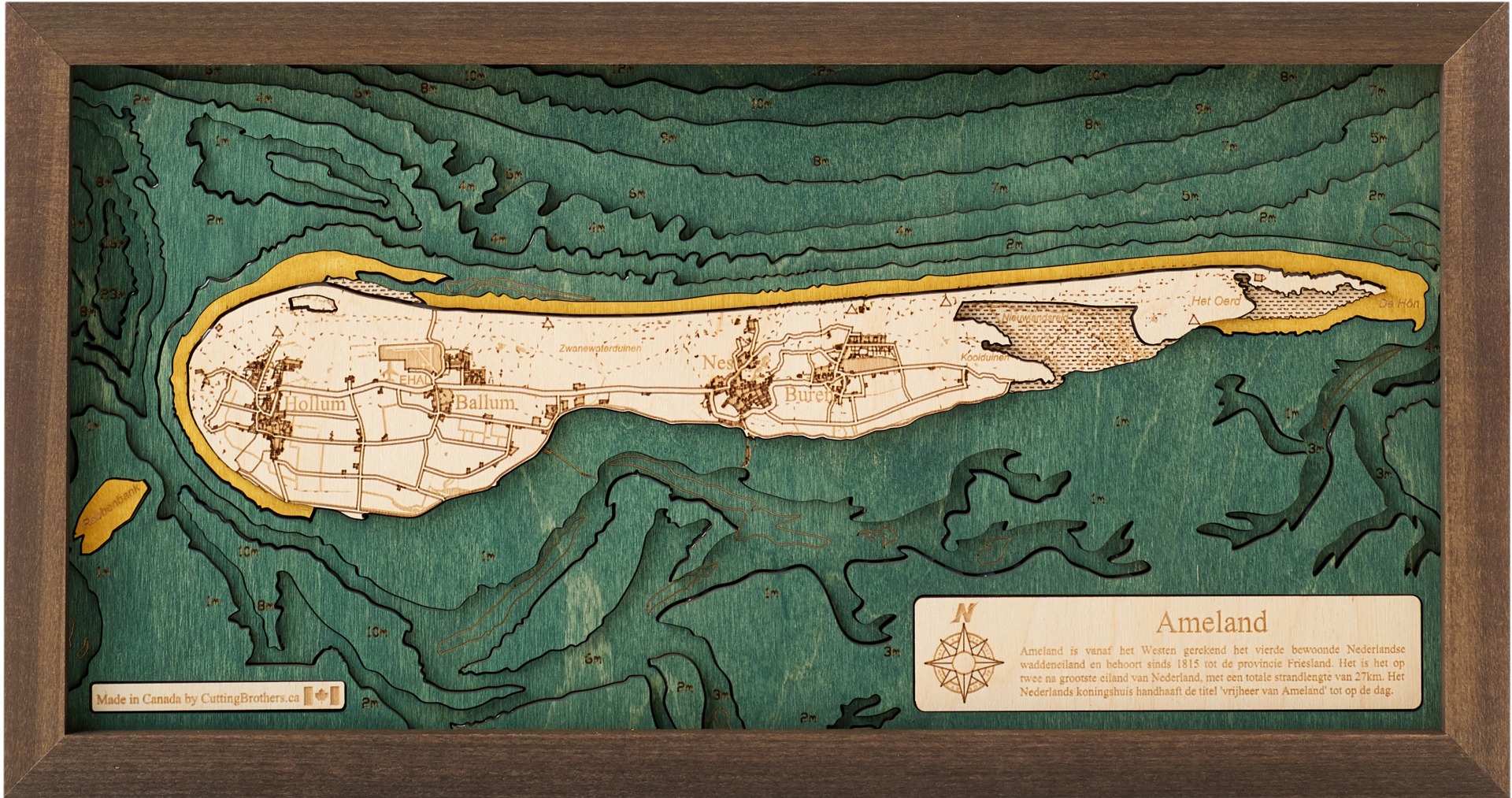 Cutting Brothers 3D Holz-Wandkarte Ameland 40.5x20 cm
