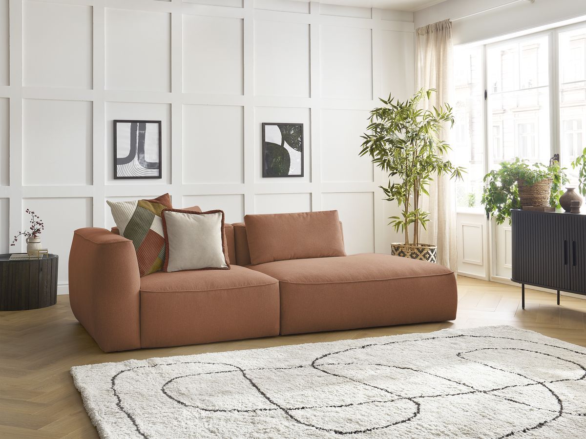 Bobochic Leopold Sofa 3-Sitzer Melange-Stoff Orange Armlehne links